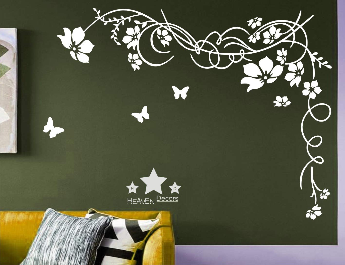 Heaven Decors Corner Flower Sticker And Wall Sticker (Pvc Vinyl, Ideal Size On Wall 148 Cm X 105 Cm) White