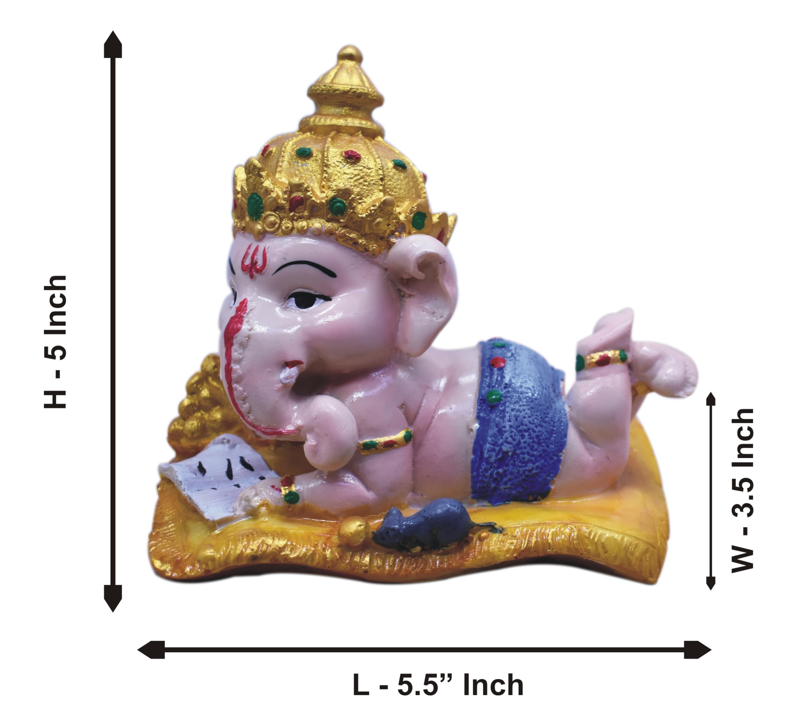 Jyesh Jewel Resin Book Reading Lord Ganesha Showpiece | Sleeping Ganpati Statue For Home, Office And Table Decoration (Multicolo