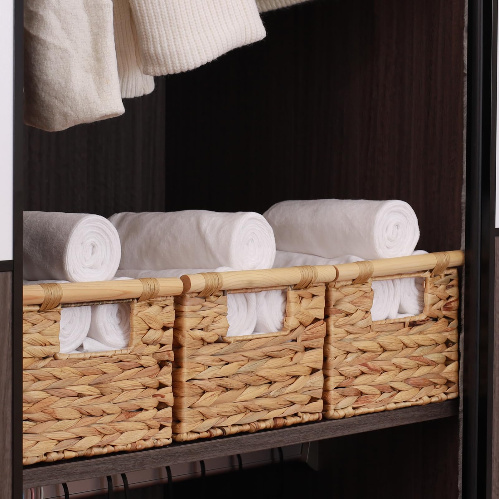 Bstnasi Natural Water Hyacinth Storage Baskets For Organizing Small Wicker Baskets With Handles, Woven Rectangle Baskets For Sto