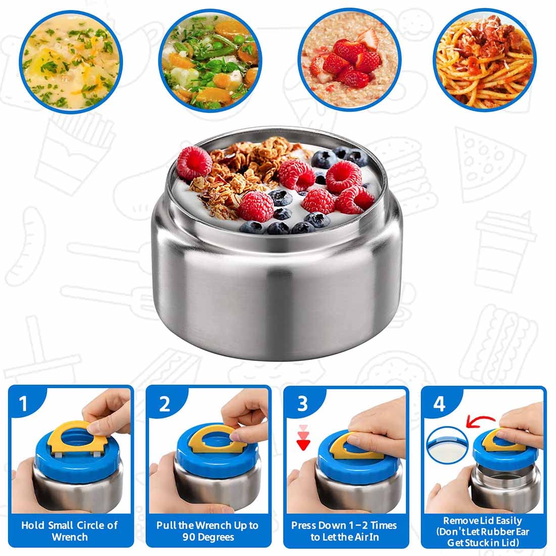 MAISON HUIS 8oz Soup Thermo Wide Mouth Vacuum Insulated Food Jar  Leak Proof Stainless Steel Food Thermo for Hot&Cold Food Kids Food Lunch Container for School Travel(Blue)