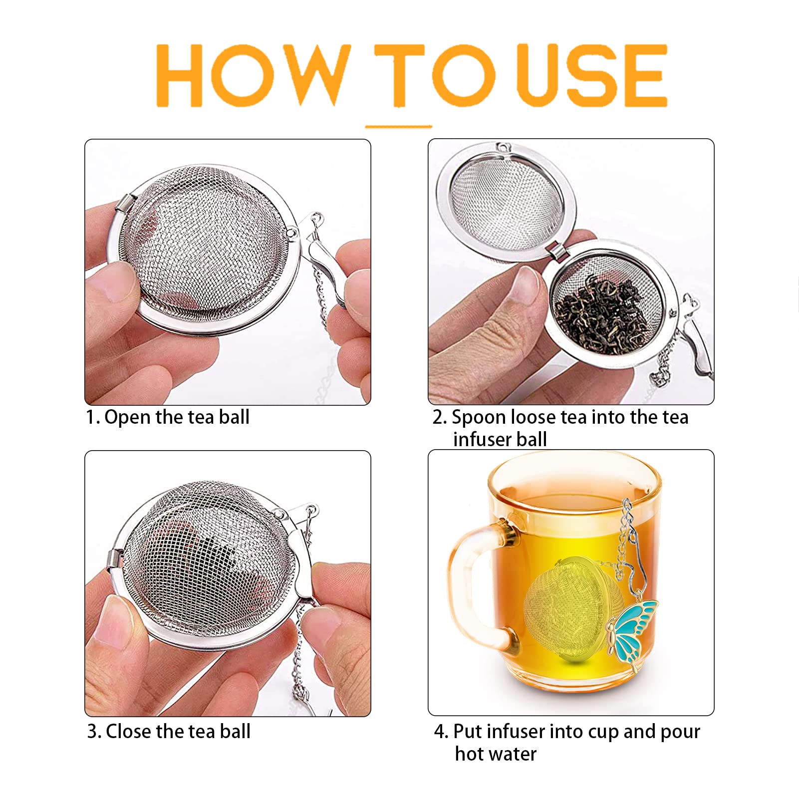 Nstaygate 2Pcs Tea Steeper For Loose Tea,Tea Infuser Tea Balls For Loose Tea With Charm Handmade Cute Butterfly Bff Pendant Loos