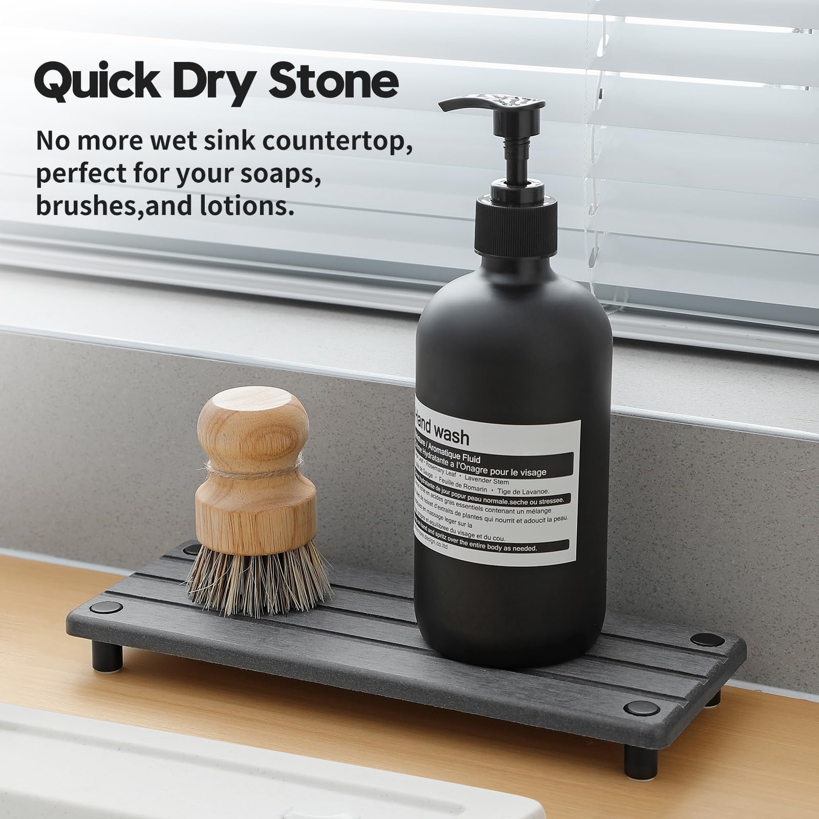 Razborci Instant Dry Sink Caddy Kitchen Sink Organizer, Quick Drying Stone Sink Tray Diatomite Sponge Holder Soap Dish, Bathroom