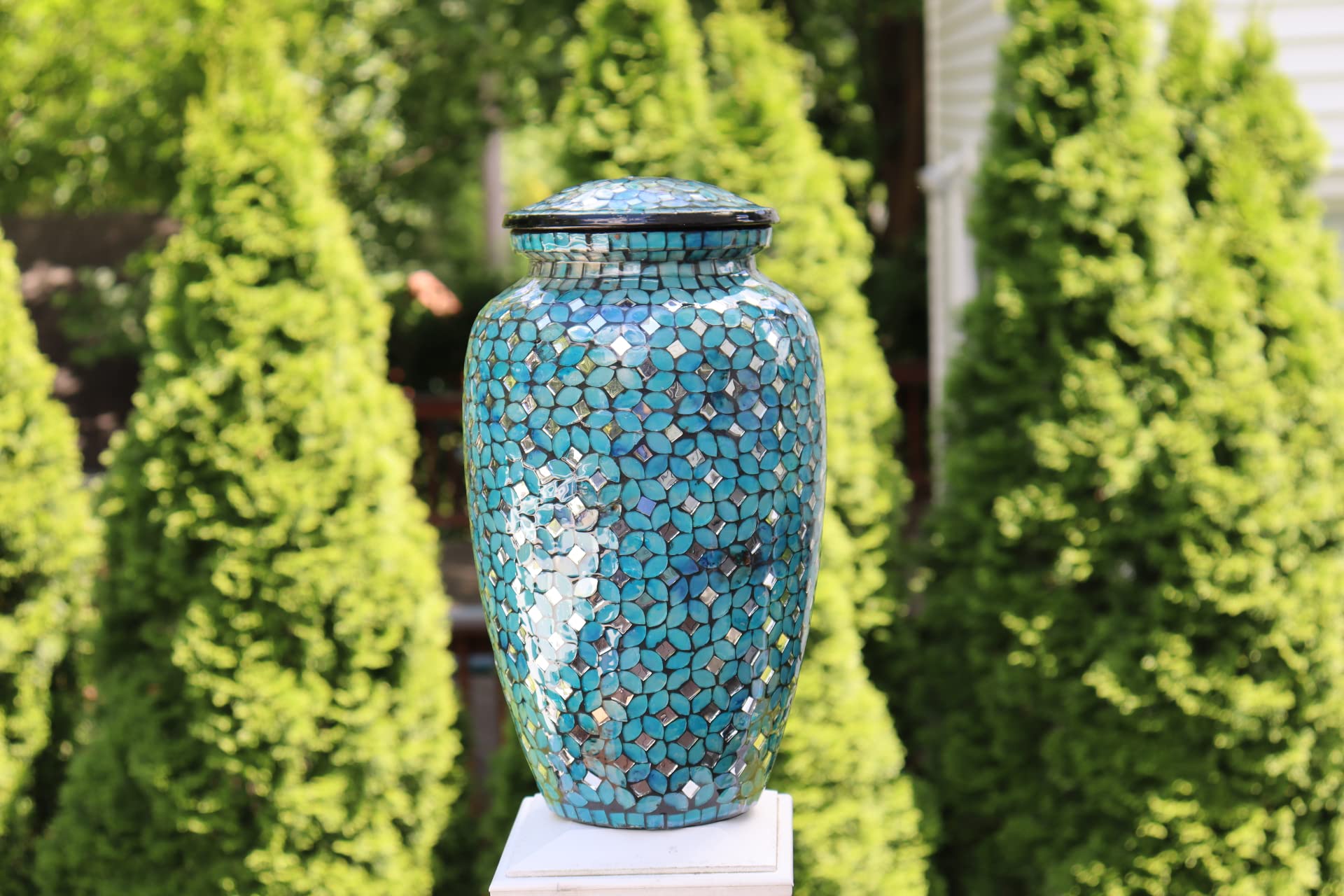 Extra Large Urn Glass Mosaic - up to 350 pounds - Hand Made Funeral Urn for Human Ashes - Hand Applied Individual Glass Tiles Cr