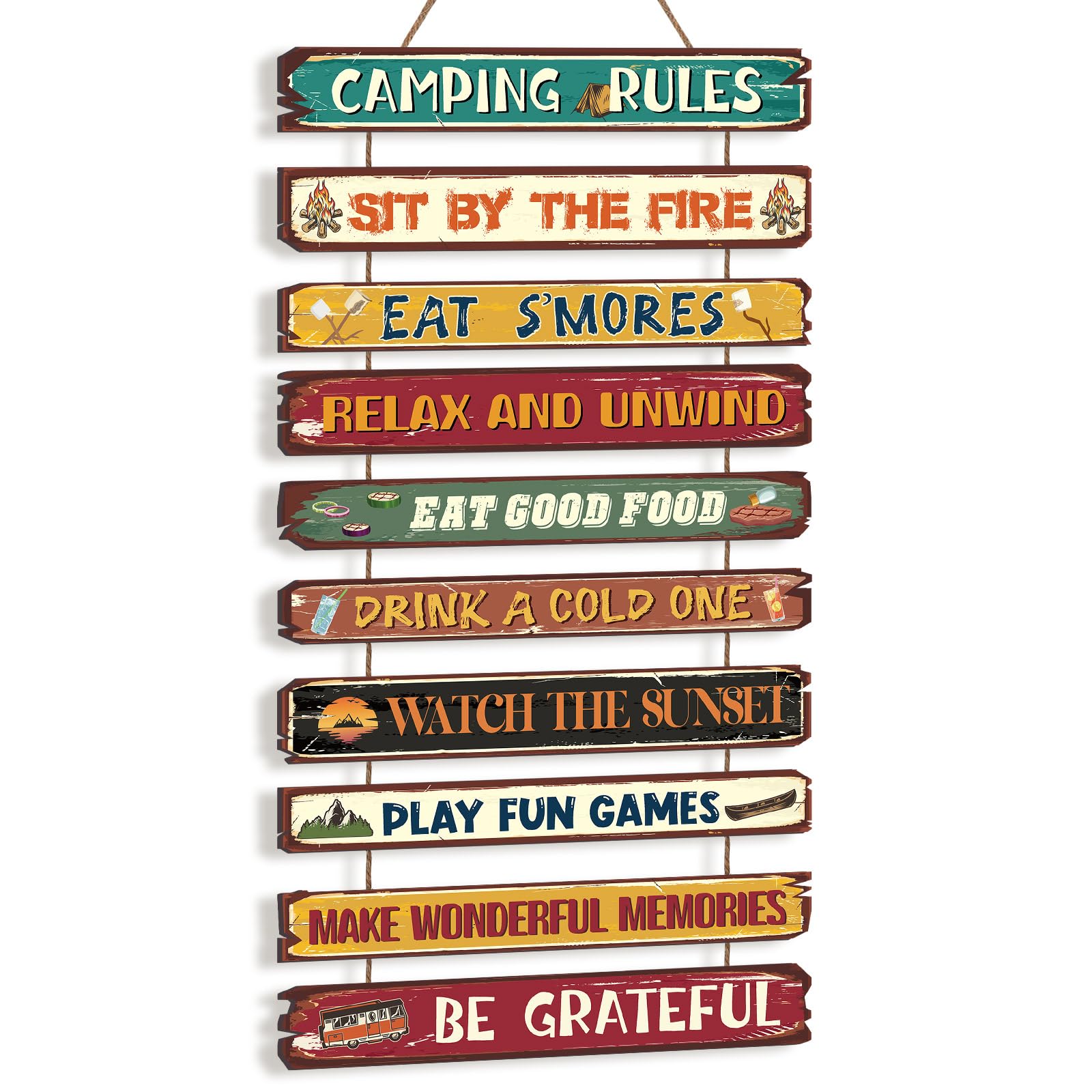 RattanView Outdoor Camping Rules Signs 11 x 23 Inches Wood Camping Decorative Signs Decor Outdoor Funny Plaque Decorations for A