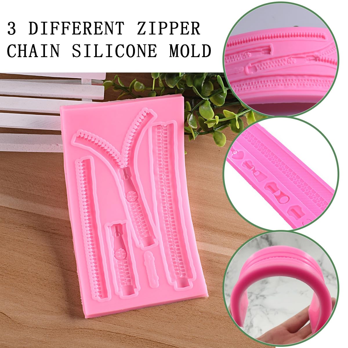 Kuuguu 3 Pcs Zipper Chain Silicone Mold For Diy Cake Cupcake Topper Fondant Chocolate Clay Mould Purse Bag Mold