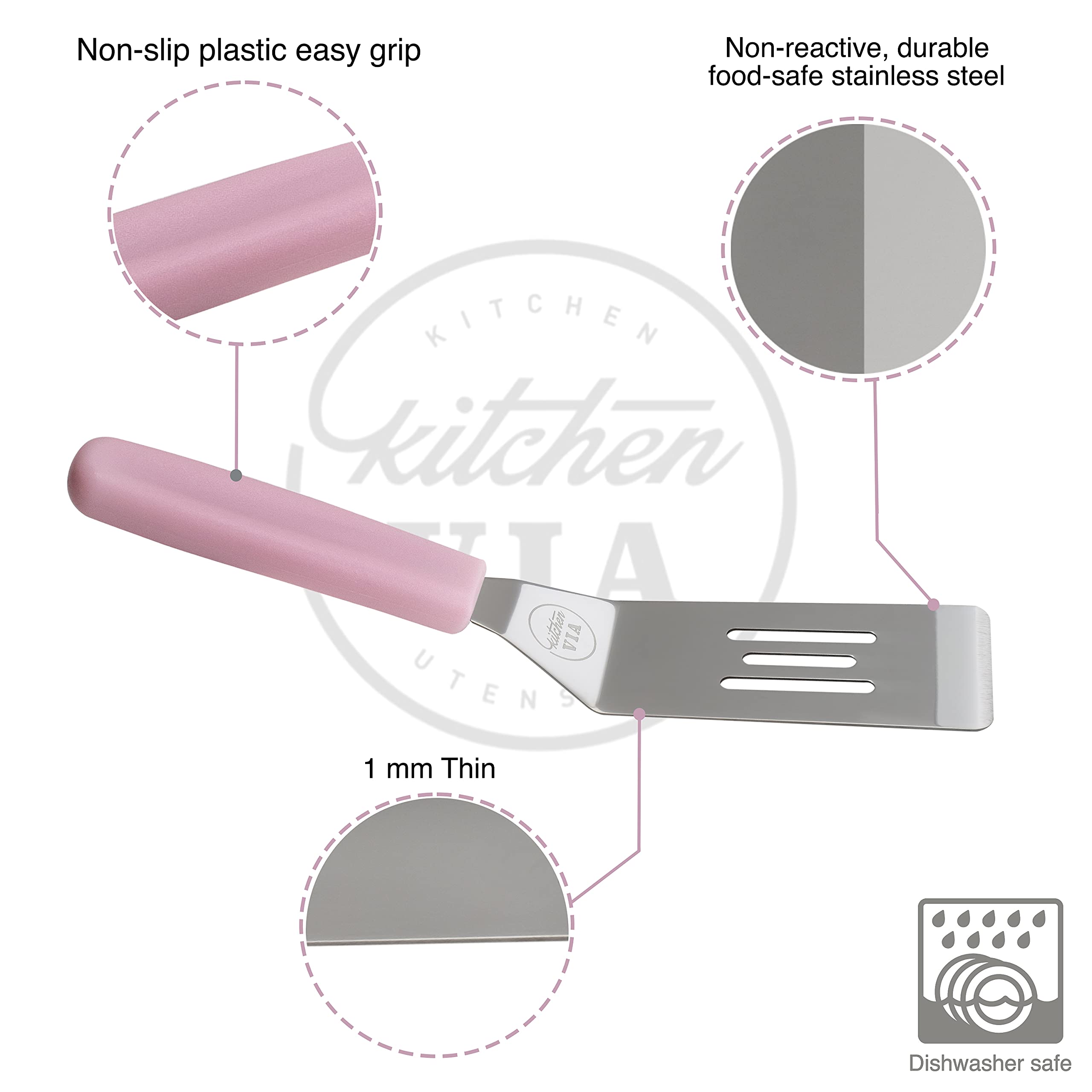 Kitchenvia Pink Handle Cookie Spatula - Small, Non-Stick, And Heat-Resistant Handle For Perfect Pastries, Pancakes, And Pizza