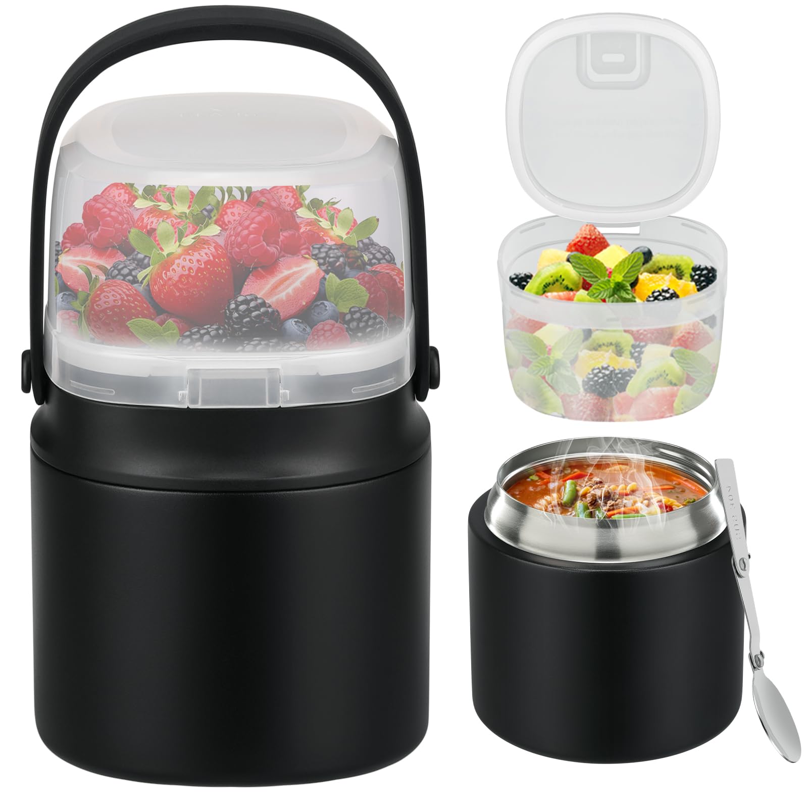 14 oz Soup Thermo for Hot Food with 7 oz Snack Container, LeakProof Insulated Lunch Container Kids and Adults, Stainless Steel 