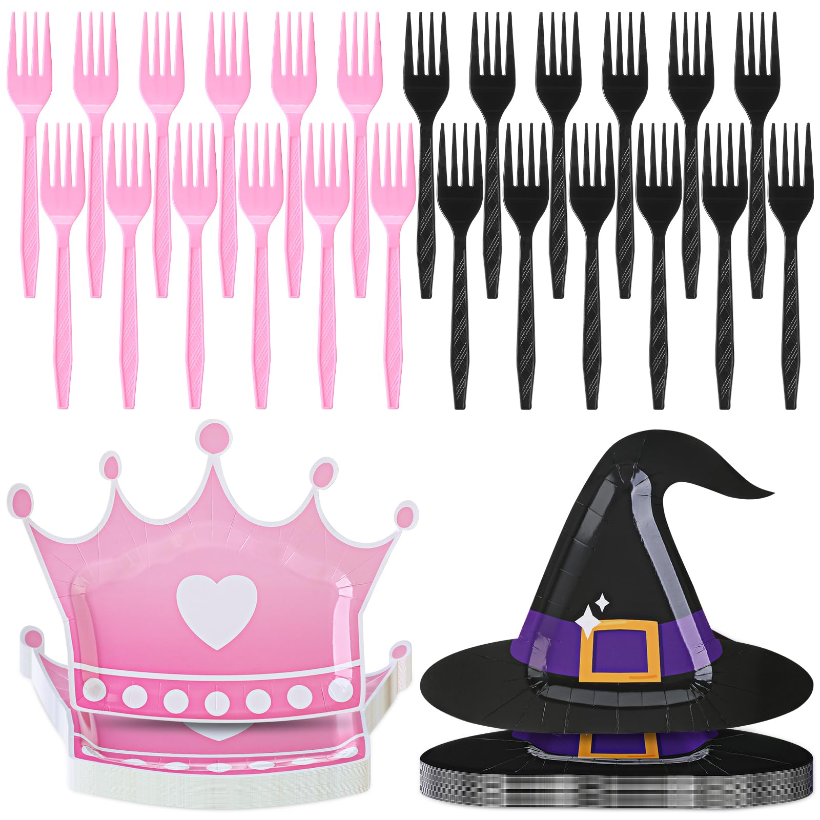 Zhehao 60 Sets Witch Party Plates Witch Party Decorations with Princess Tableware Dinnerware 10 Inch Disposable Paper Plates Bla