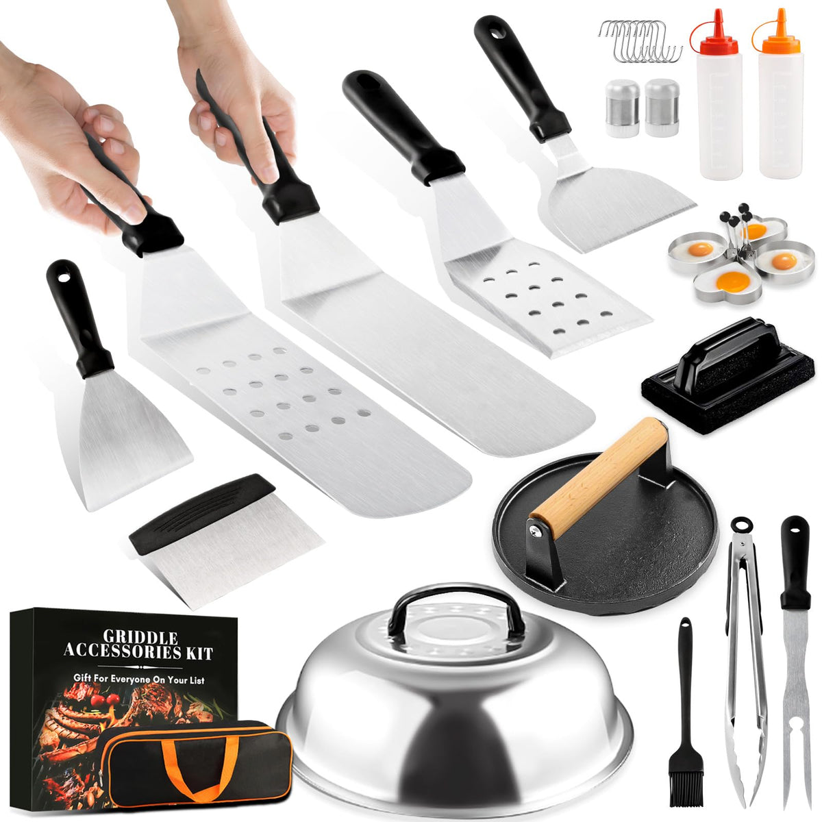 Griddle Accessories Kit, 29Pcs For Blackstone Flat Top Grill Accessories Set For Camp Chef, Grilling Utensils Set With Spatulas,