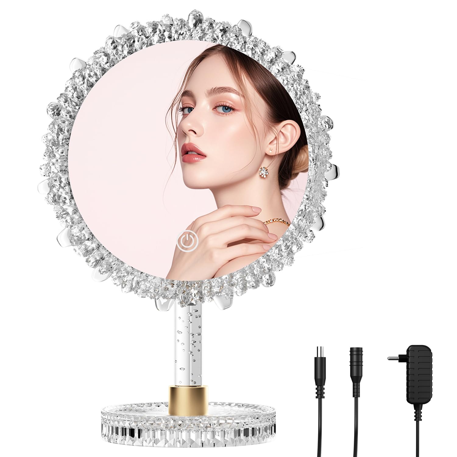 OPYNU Makeup Mirror with Lights,18x12Large LED Lighted Makeup Mirror with Crystal Frame,3-Color Lighting Mode,Intelligent Touch 