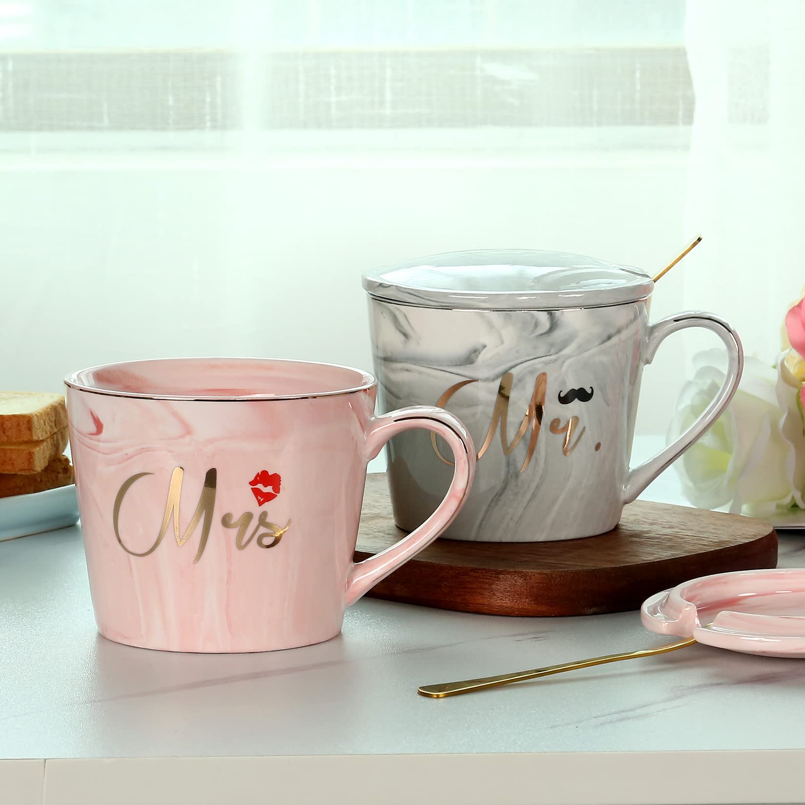 EXREIZST Mr And Mrs Couple Coffee Mugs Set- Wedding Gifts for Bride and Groom Mugs  His and Hers Gifts Anniversary  Bridal Gifts for Engagement Birthday Party - Married Couples Ceramic Marble Cups