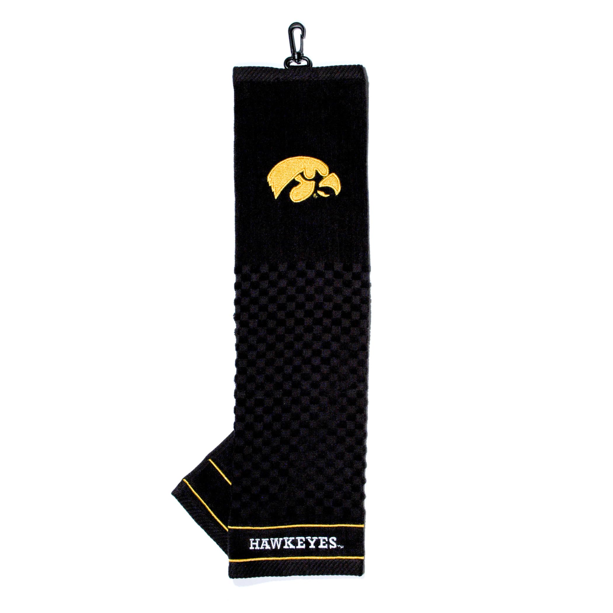Team Golf Ncaa Iowa Hawkeyes Embroidered Golf Towel Embroidered Golf Towel, Checkered Scrubber Design, Embroidered Logo