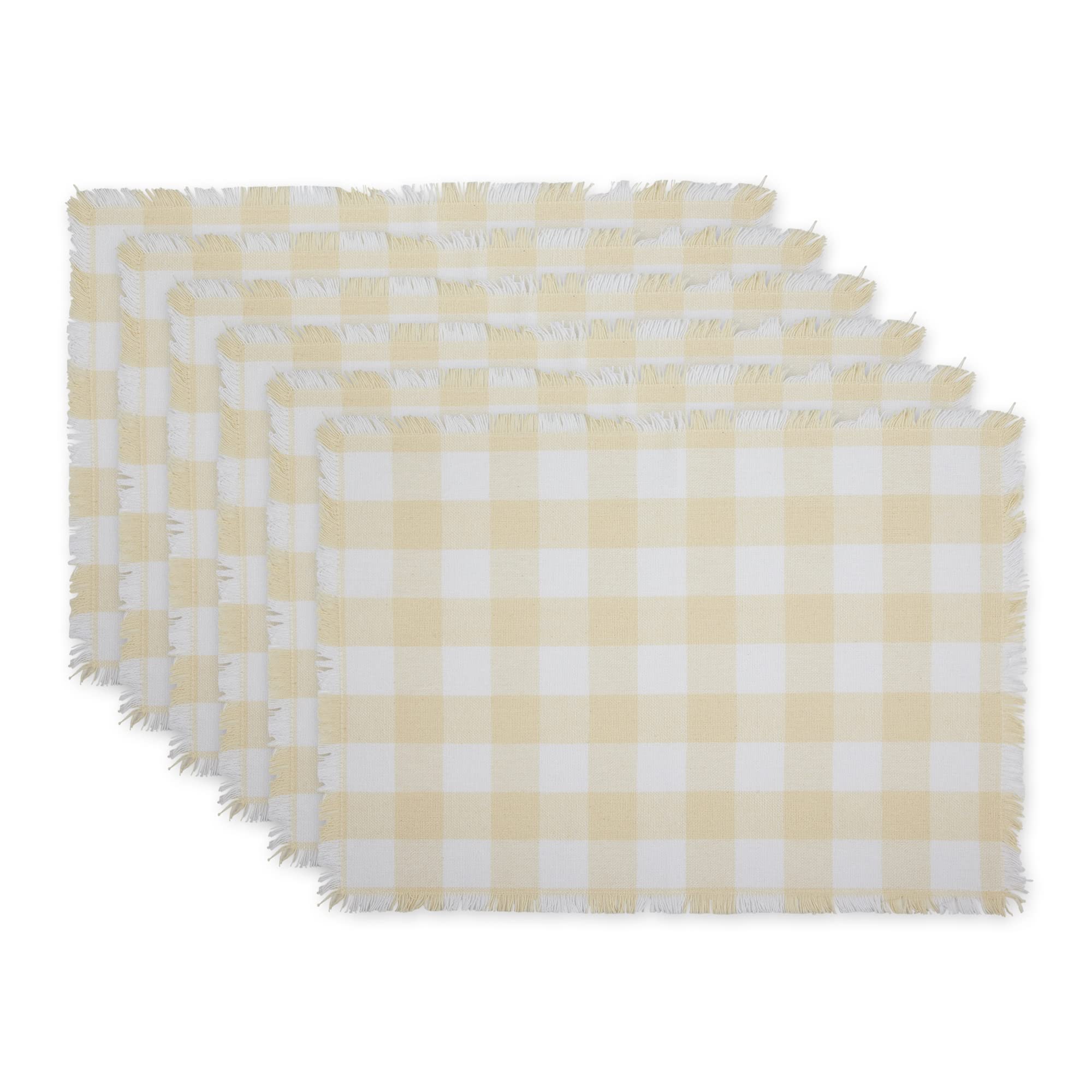 Dii Heavyweight Fringed Check Tabletop Collection, Placemat Set, 13X19, Natural, 6 Piece