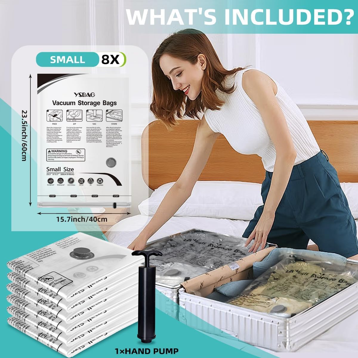 Vacuum Seal Bags For Clothing - Vacuum Storage Bags With Hand Pump, Space Saver Organisers For Travel Luggage Clothes Blankets C