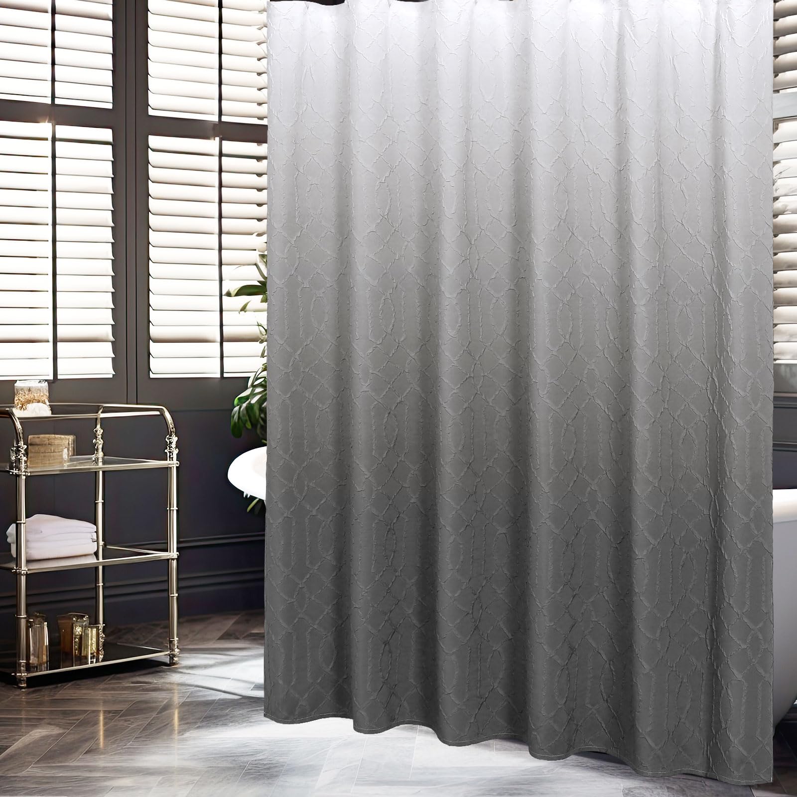 Gibelle Ombre Grey Shower Curtain For Bathroom, 3D Embossed Geometric Textured Fabric Shower Curtain Set With Hooks, Modern Farm