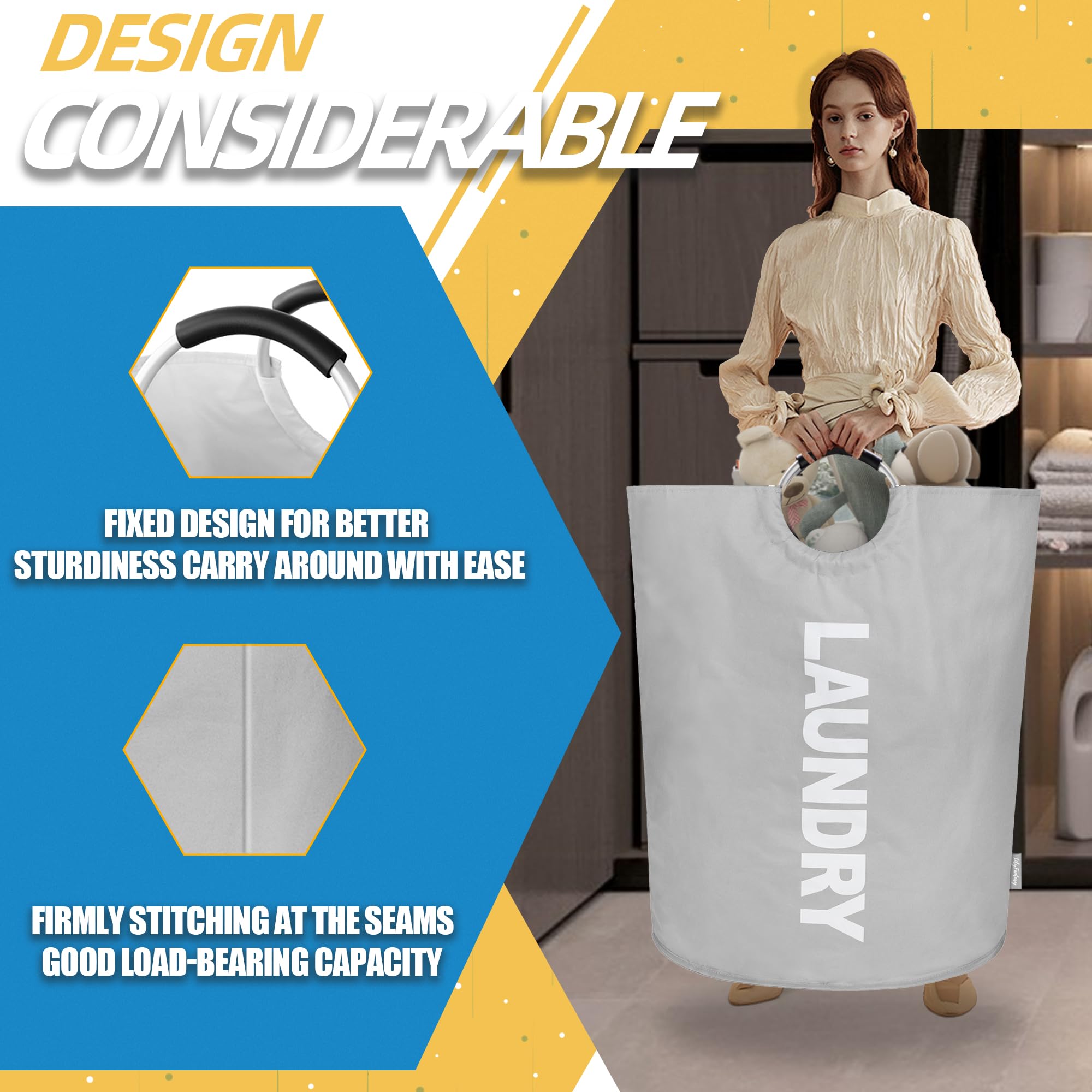 Lilyfantasy 160L Large Laundry Basket, Collapsible Laundry Hamper With Padded Handles, Waterproof Laundry Bag, Tall Clothes Hamp