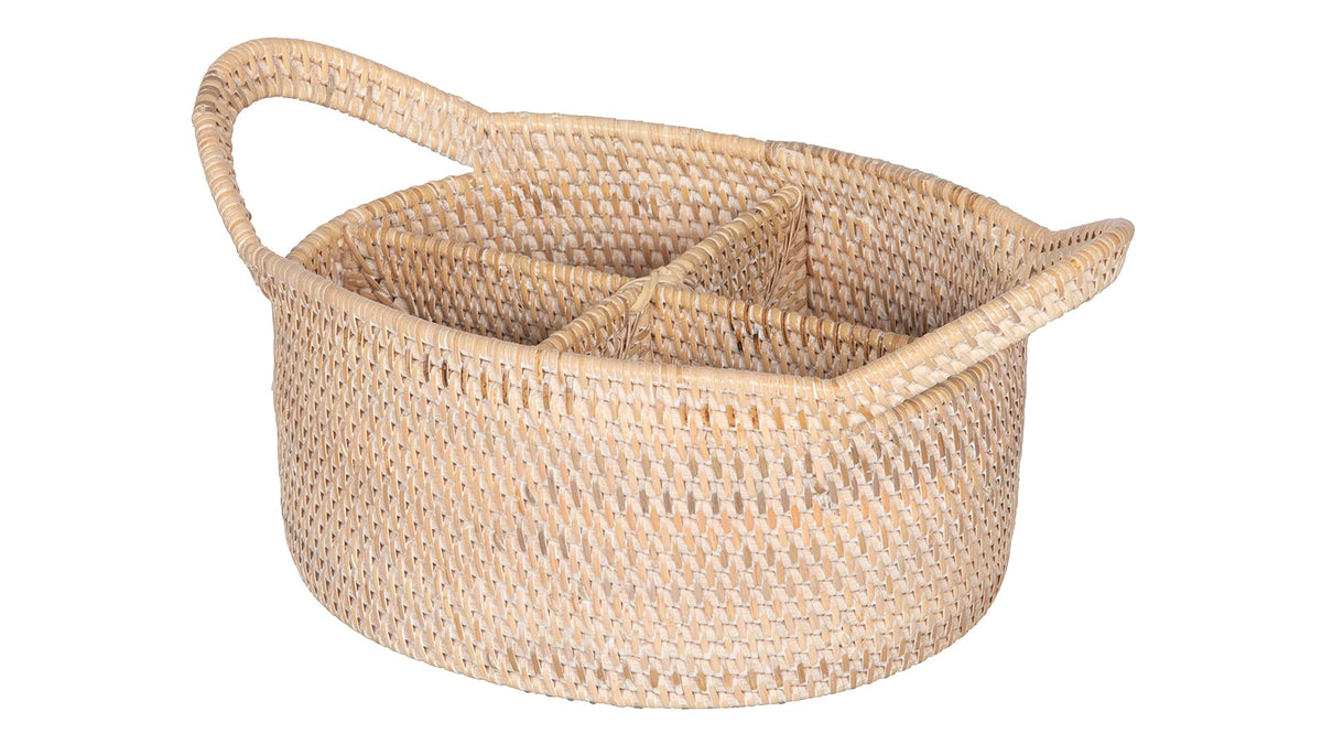 Kouboo 1020056 Laguna Oval Rattan Utensil Caddy, Wash, Off-White/Latte