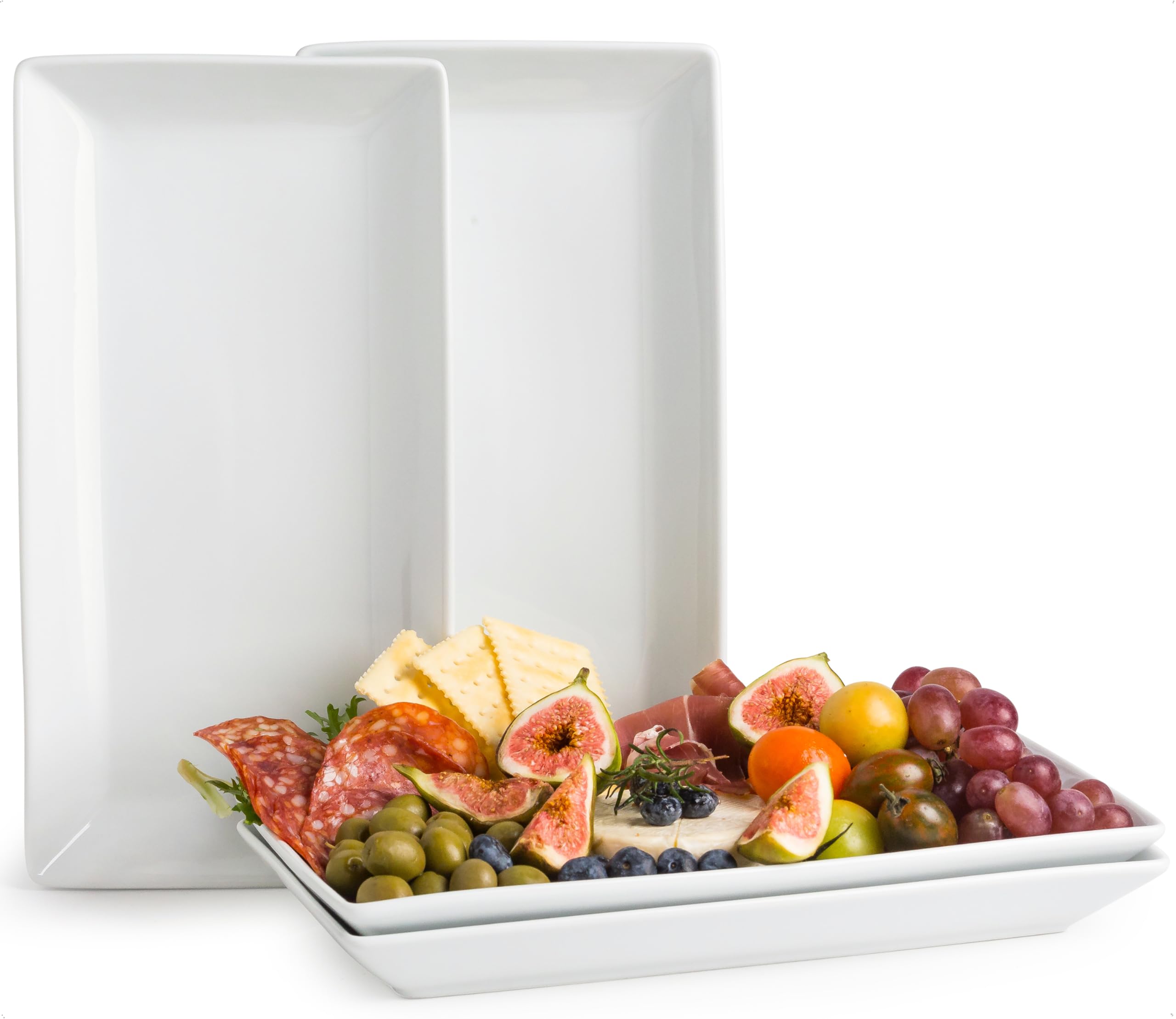 Yhosseun Porcelain Serving Platters Rectangular Trays White Serving Platters For Party, Stackable Serving Plates Set Of 4,12 Inc