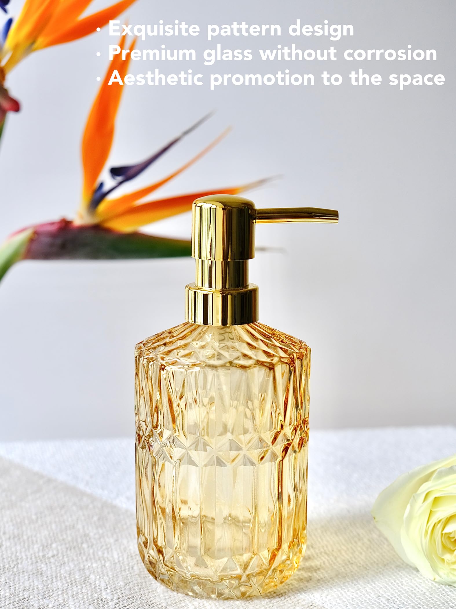 Lamarriti Clear Glass Soap Dispenser With Rust Proof Pump, Refillable Liquid Hand Gold Lotion Dispenser For Kitchen, Bathroom Co