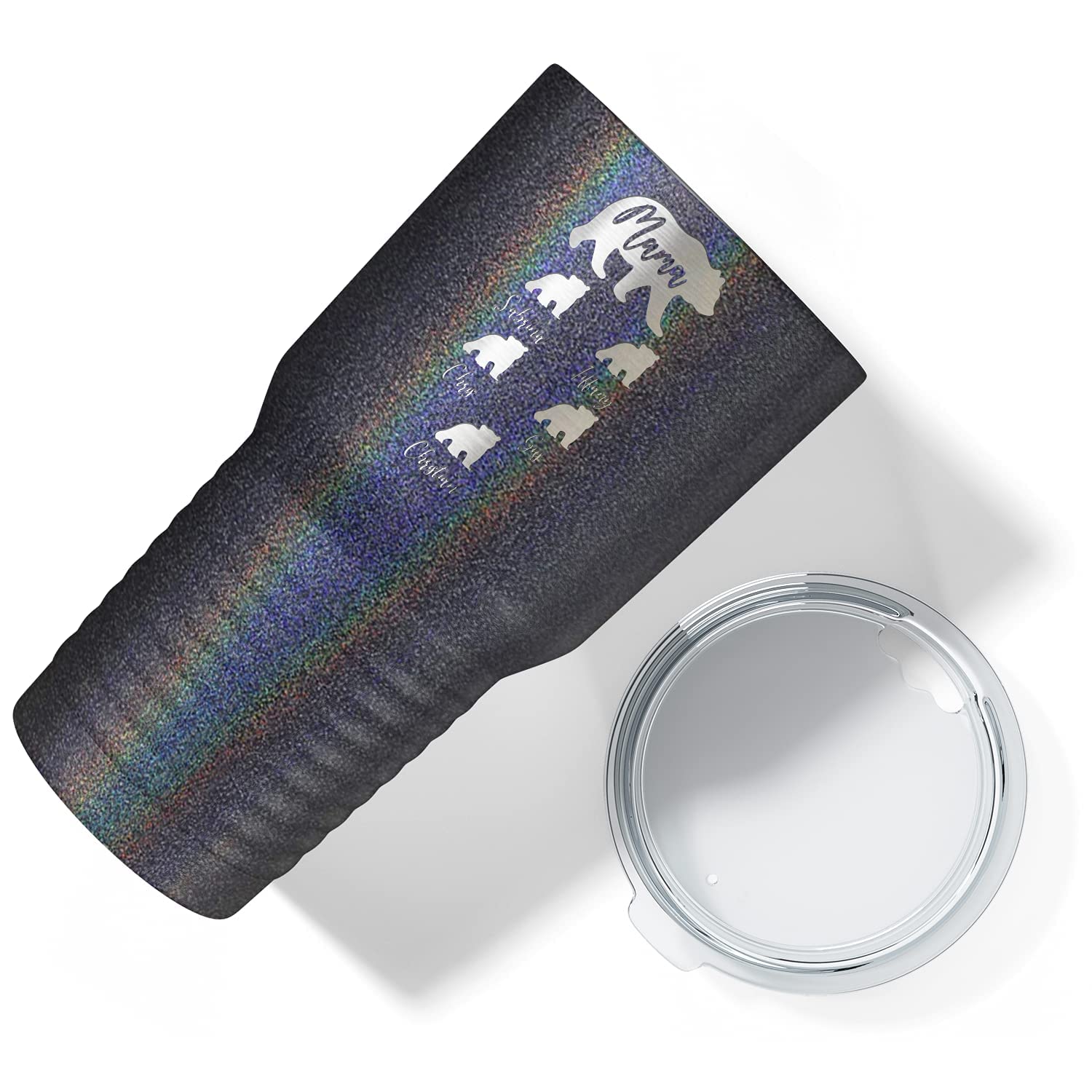 Mama Bear Tumbler Personalized Engraved Cubs On Black Glitter 30 Oz Custom Birthday Gift For Women, Mom And Mother Insulated Sta