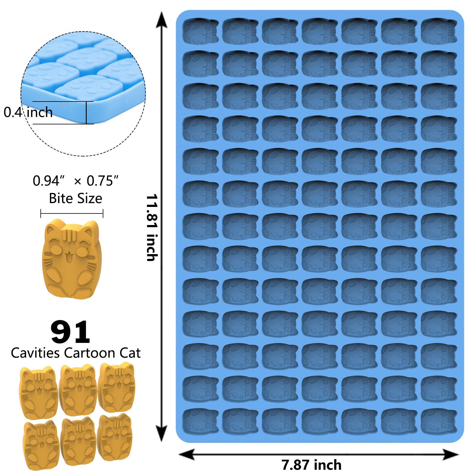 Silicone Gummy Candy Molds, 91 Cartoon Cat Shape Chocolate Molds, Non-Stick Food
