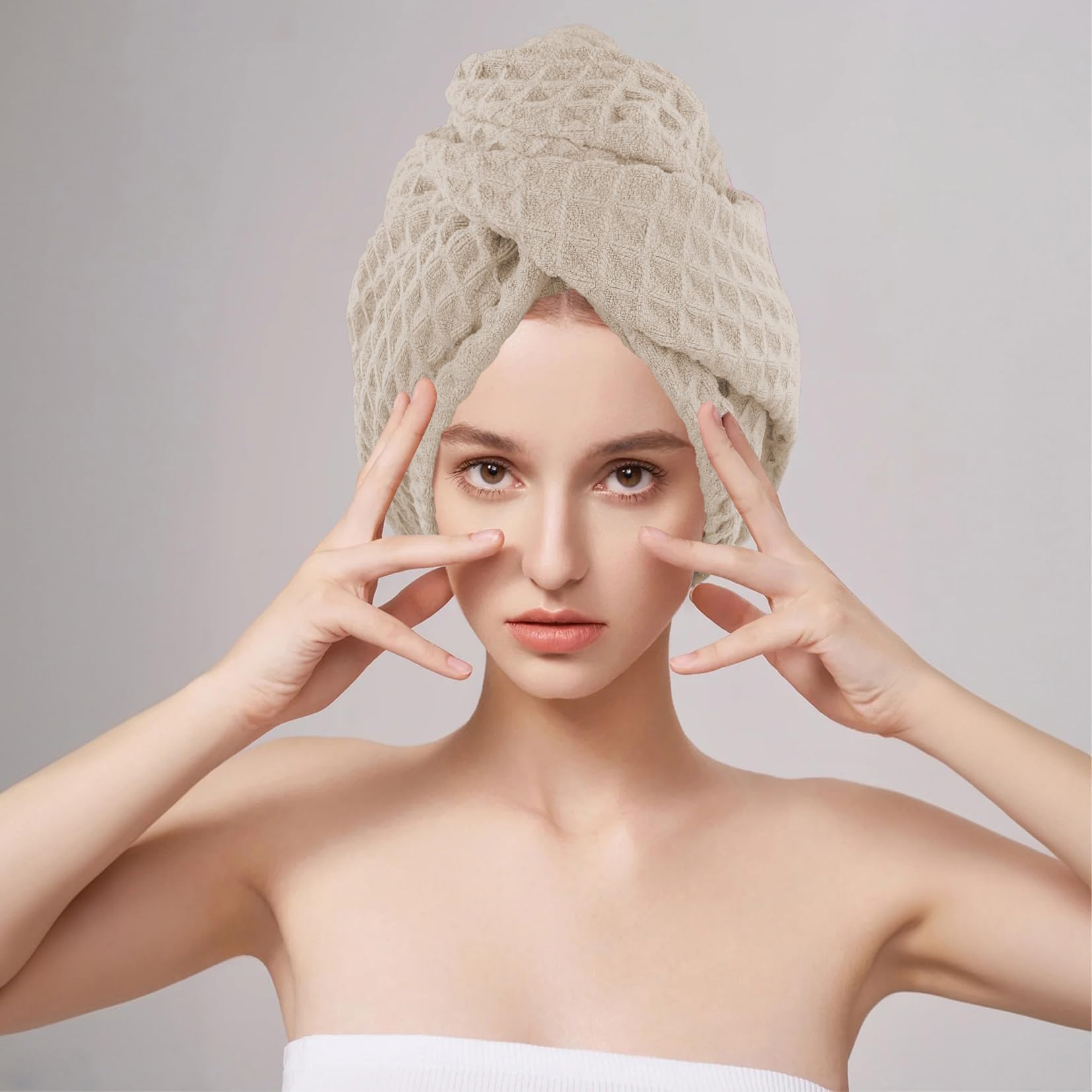 MaopaoBeauty Microfiber Waffle Weave Hair Towel Extra Large 27.5 * 10.5inch Quick Hair Drying Towel Breathable Hair Towel for We