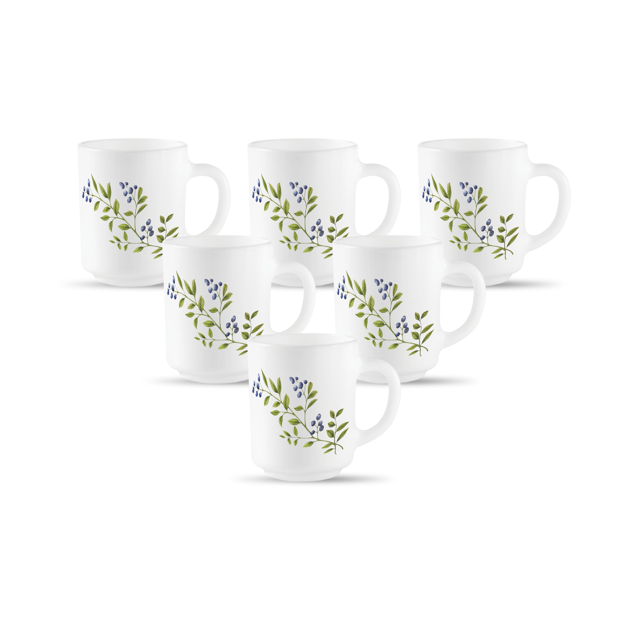 La Opala, Novo Collection Opal Glass Crockery | Coffee Mug Grace Medium, Set of 6 | Lush Greens, 250 ml | for Tea & Coffee | Mic