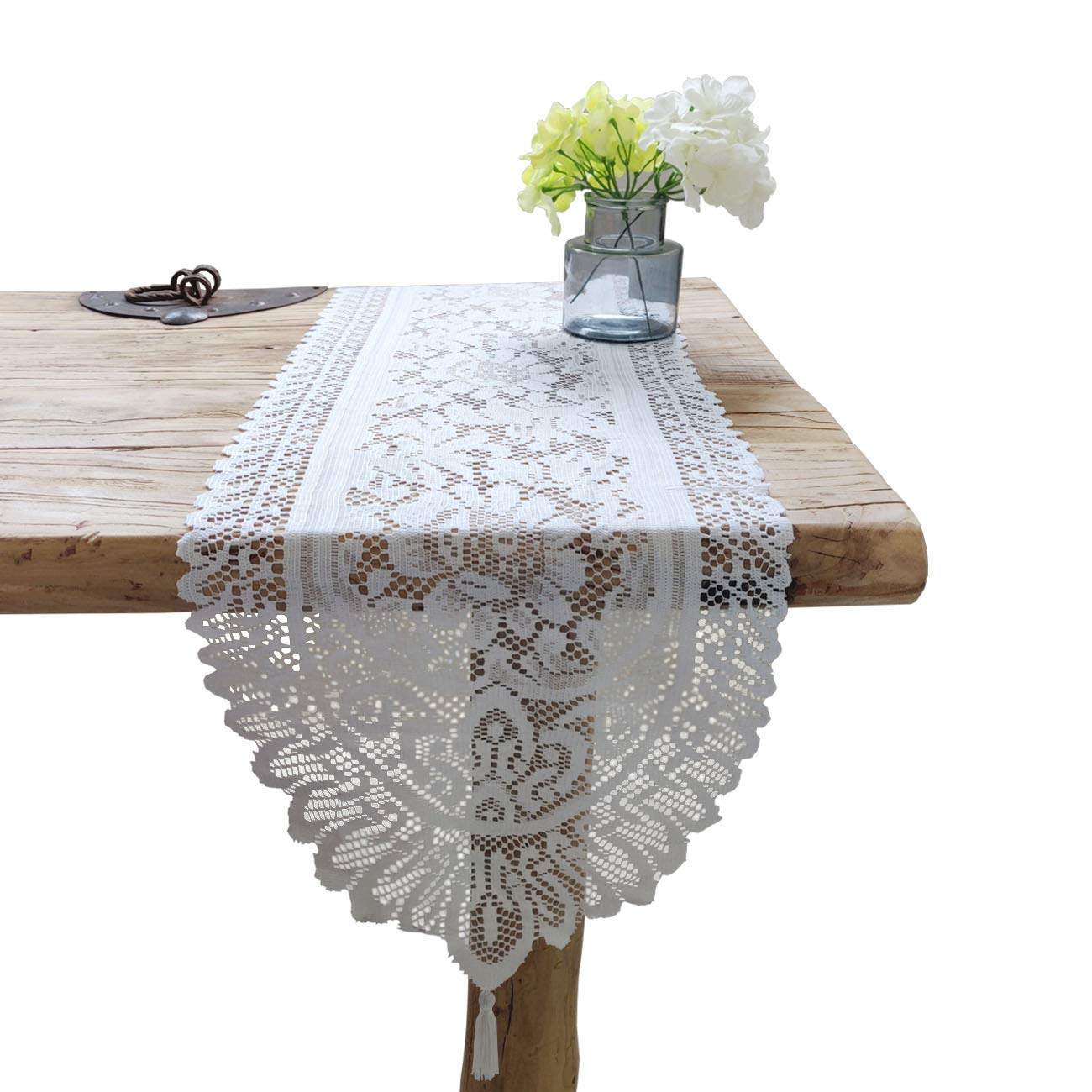 Tinsow 2 Pack Cotton Crochet Lace Rectangular Table Runner Dresser Scarf Doilies (Style A-2)