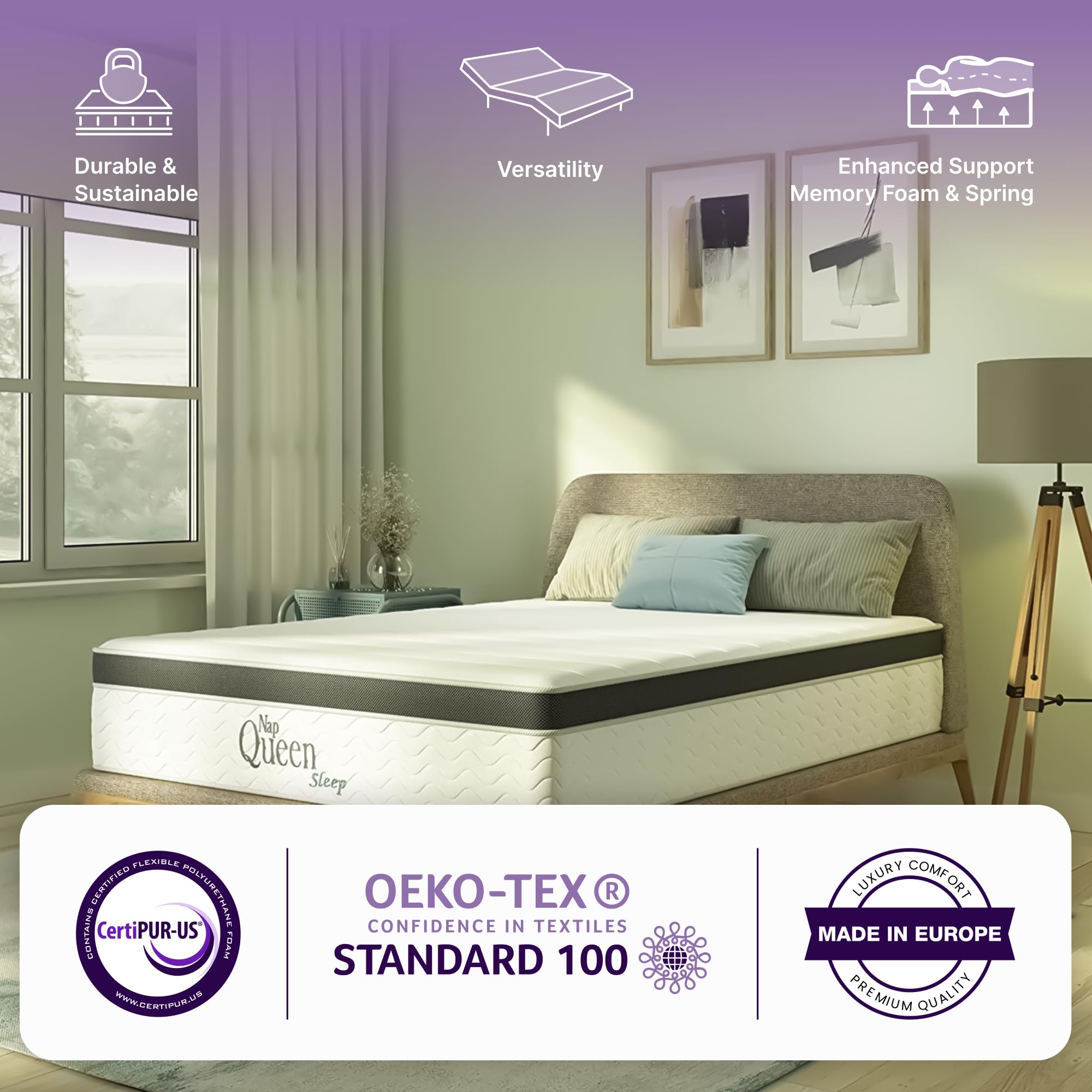 NapQueen 10 Inch Maxima Hybrid Mattress  Twin Size  Cooling Gel Infused Memory Foam and Innerspring Mattress  Bed in a Box White & Gray