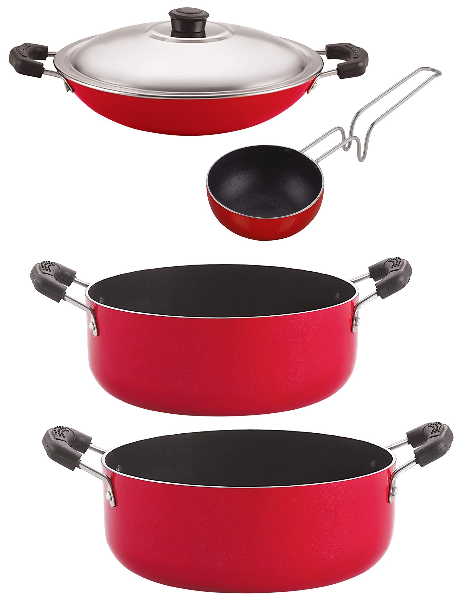 Nirlon 2 Layer Coated NonStick 4 Piece Aluminium Pots And Pans Cooking Item Combo Set Offer (Ac_Vg_Cs26_Cs24)