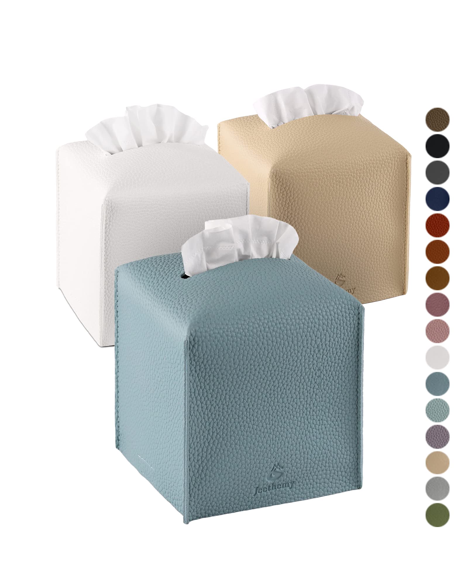 Tissue Box Cover, Jeethemy Square Pu Leather Tissue Box Holder, Modern Tissue Case Facial Paper Organizer Dispenser,5X5X5'', Thr