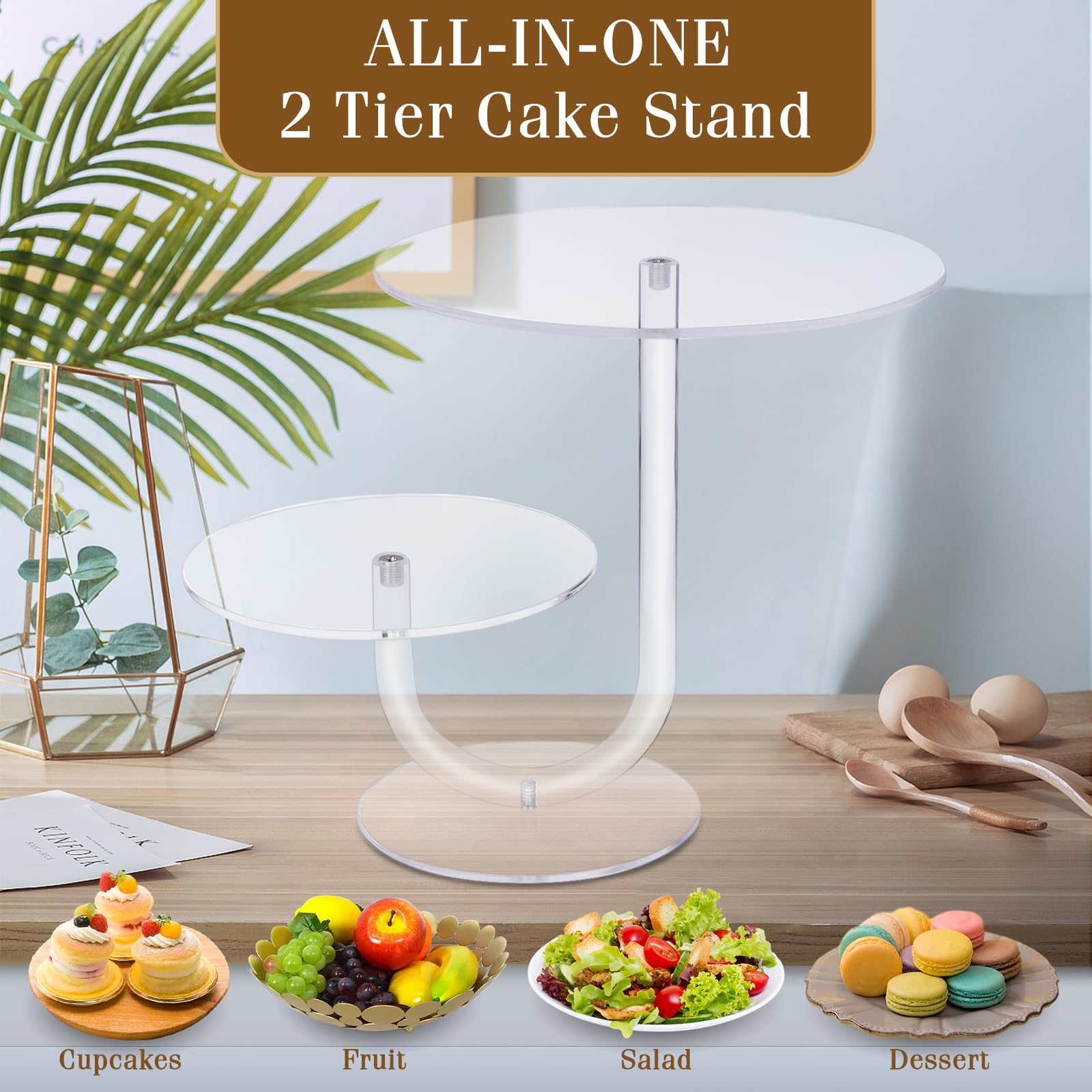 Cake Stand 2 Tier - Stylish Clear Cake Tree Acrylic Cupcake Tower For Weddings, Birthdays, Anniversaries, Baby Showers, Parties
