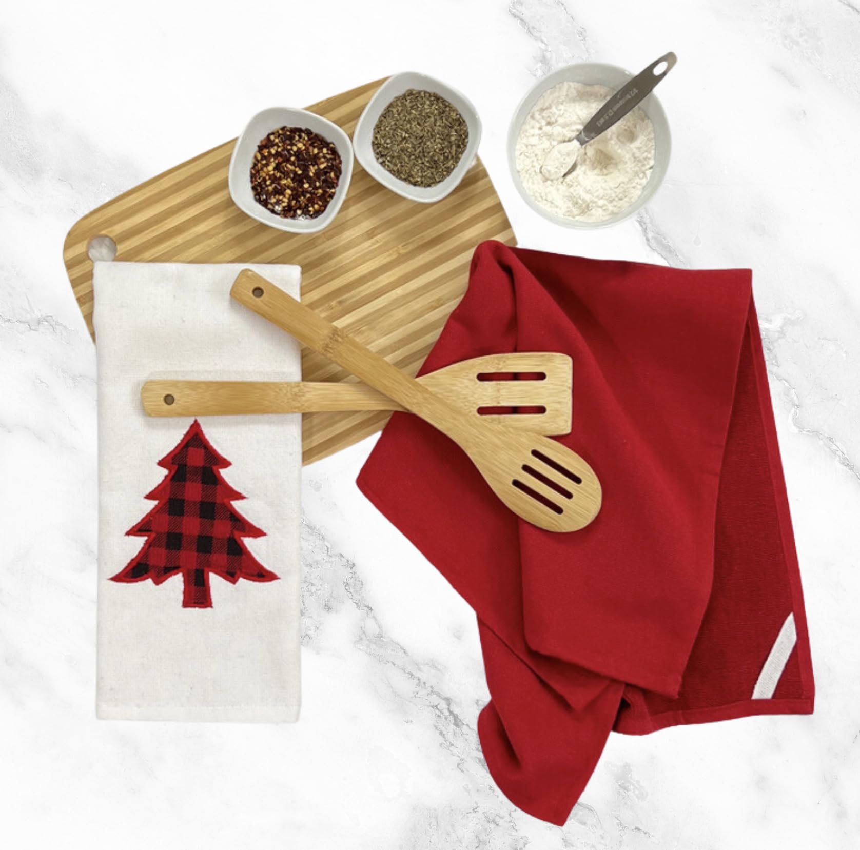 Serafina Home Holiday Winter Kitchen Hand Towels: Two Checkered Trees And One Solid Towels: 100% Cotton 3 Pc