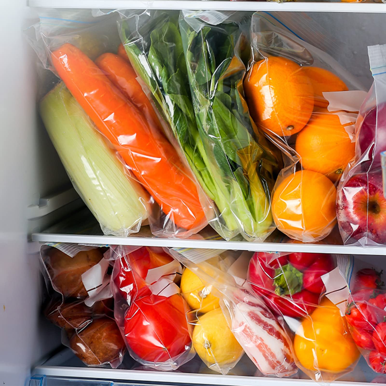 wolpin Ziplock Covers (Pack Of 65 Pcs) Double Seal Bags Freezer/Microwave Safe Ziplock Pouch Fridge Food Vegetable Storage Bags