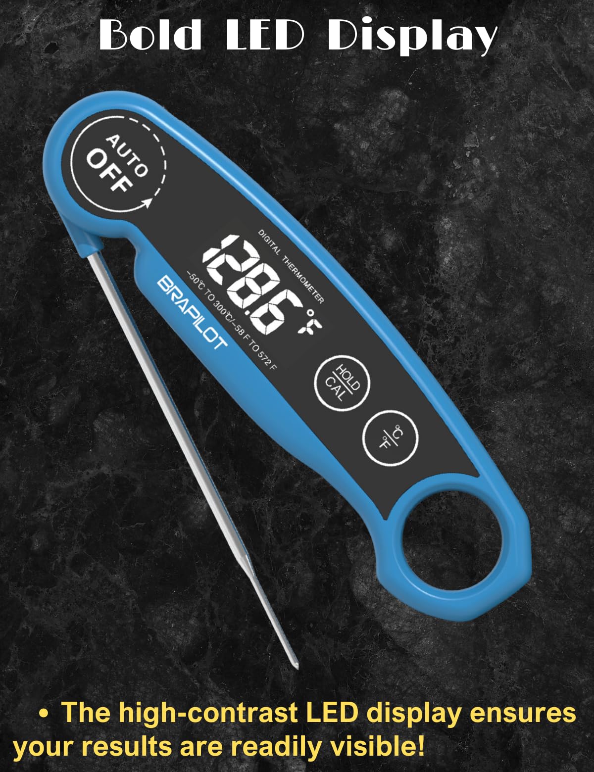 Brapilot Meat Thermometer Rechargeable For Cooking - 3~4S Instant Read Candy Cooking Food Thermometer, Led Display, Temperature