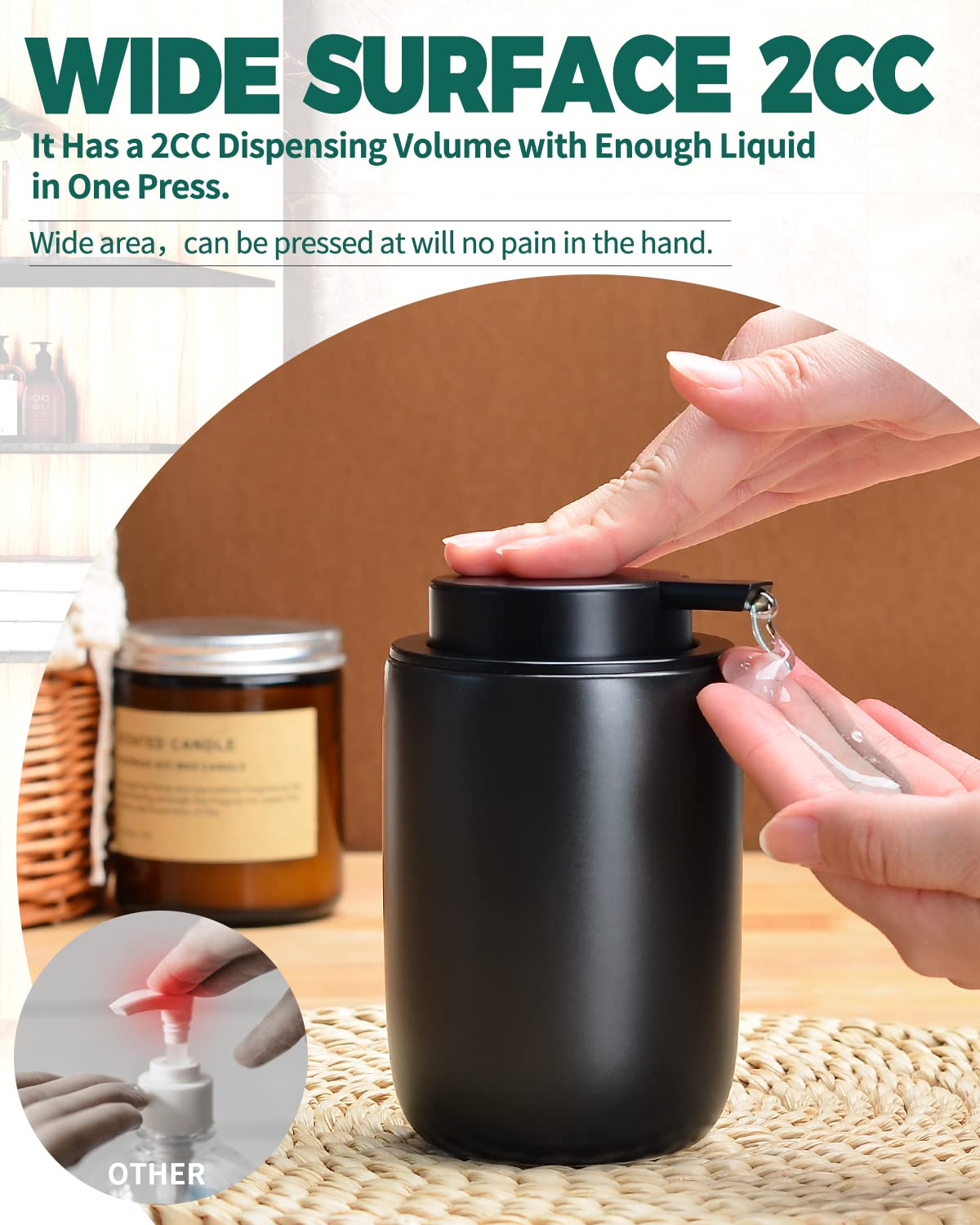 Bosilunlife Lotion Pump Dispenser - Matte Black Soap Dispenser Bathroom Ceramic Dish Liquid Soap Dispenser For Kitchen, Bathroom