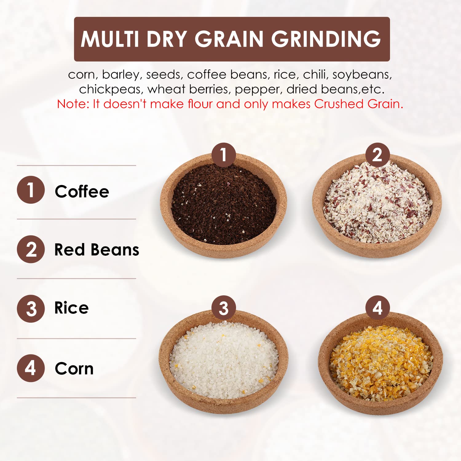 Moongiantgo Cast Iron Corn Grinder - Hand Crank Grain Mill, Large Hopper, Silver, Model XHH-19B for Manual Crushing of Grains & Seeds