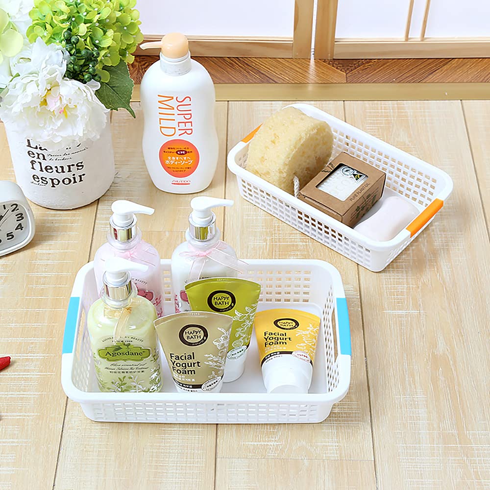 Lawei 8 Pack Large Plastic Storage Basket With Handle - 15 X 10 X 3 Inch Pantry Organizer Basket Bins Desktop Paper Storage Bask