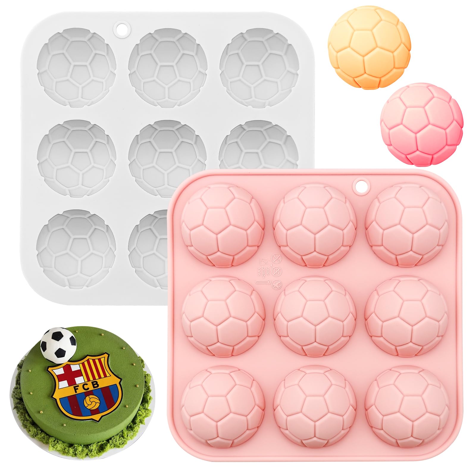 Arvintas 2 PACK Soccer Chocolate Mold, Silicone Baking Molds with Football for DIY Chocolate, Cake, Cupcake Topper Decoration, E