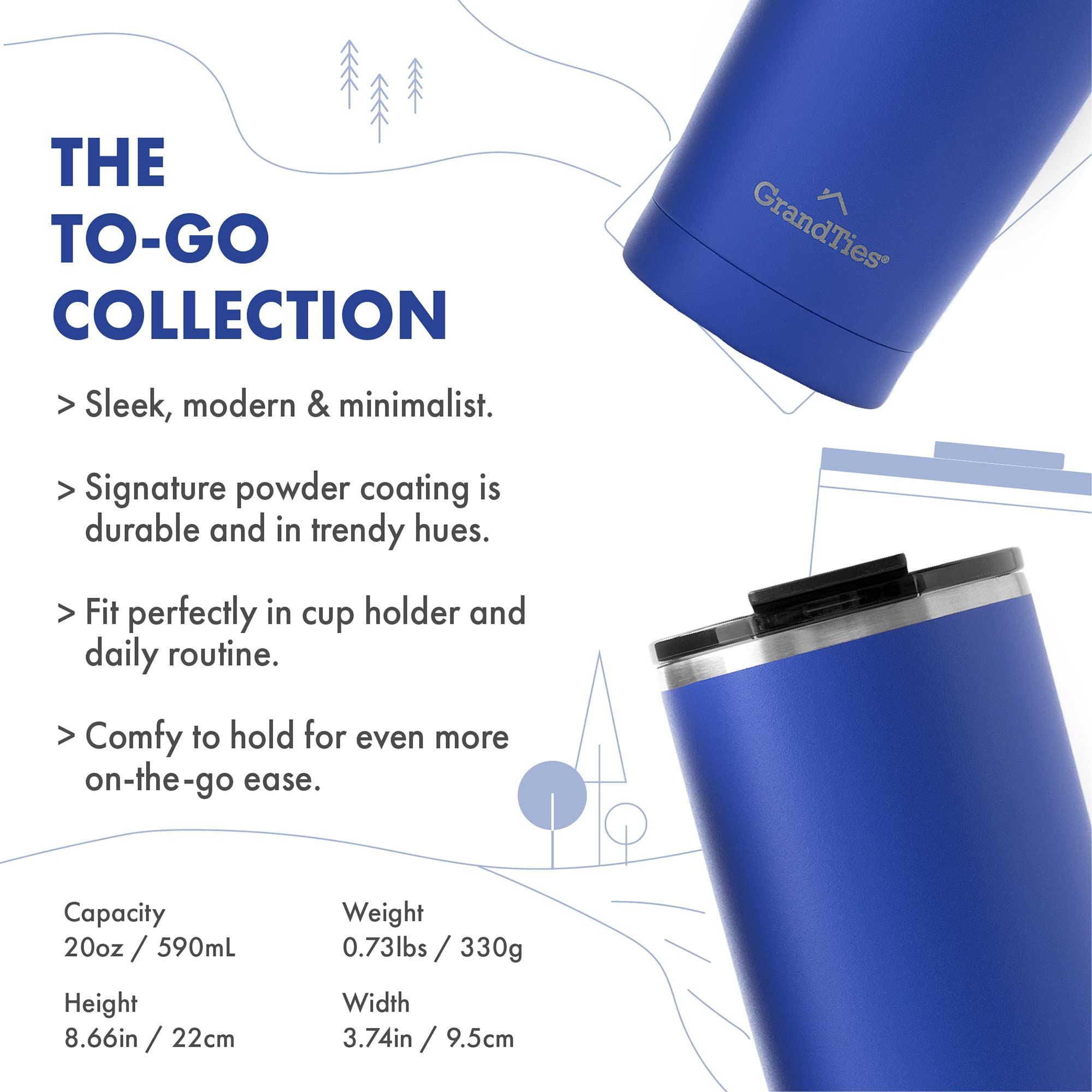 Grandties Insulated Coffee Tumbler Cup W/Tritan Lid | Leak Proof, Reusable, Double Walled Vacuum Stainless Steel Water Bottle Tr