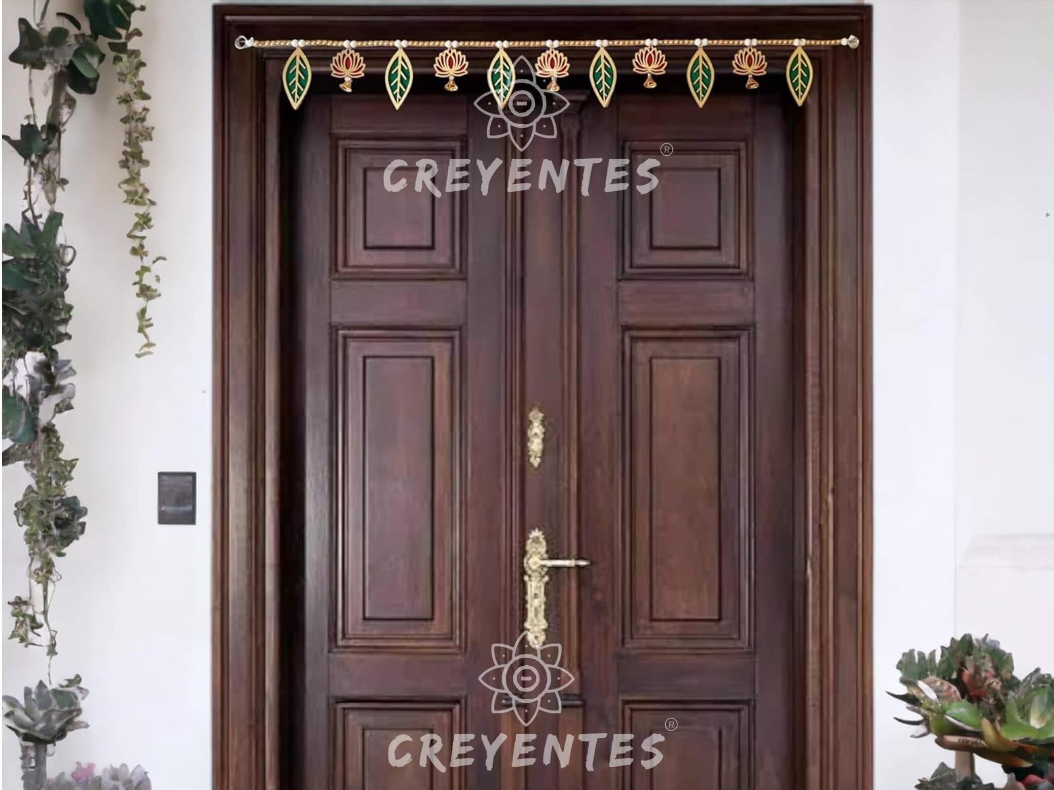 Creyentes Handmade Pink Lotus Mango Leaf Toran With Side Hangings, Bandanwar, Door Hanging For Main Entrance, Mdf, Temple, Weddi