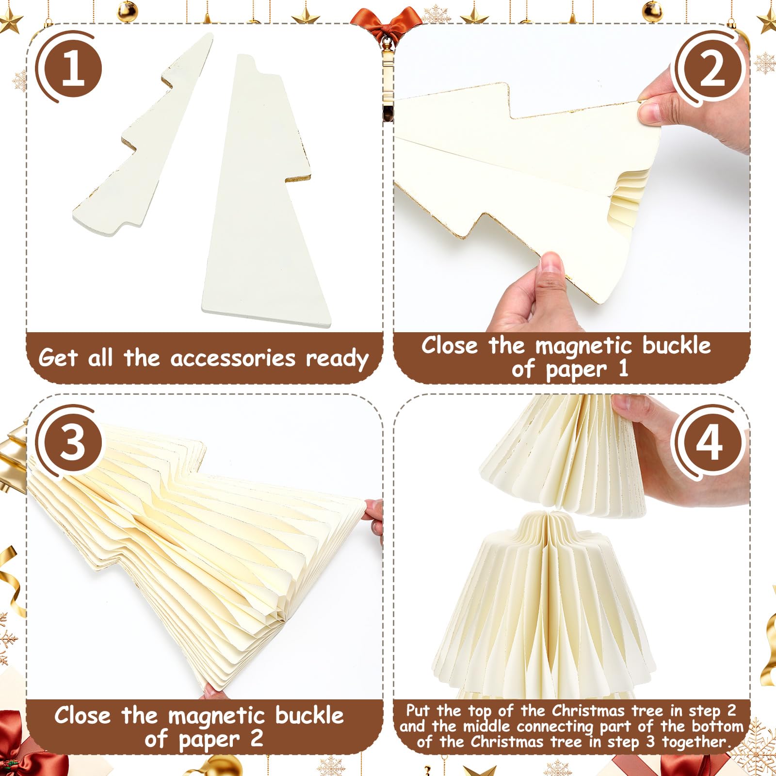 Motipuns 2 Pcs 20 Inch Large Paper Christmas Trees Decorations 3D White Honeycomb Neutral Christmas Trees Glitter Edge Magnetic