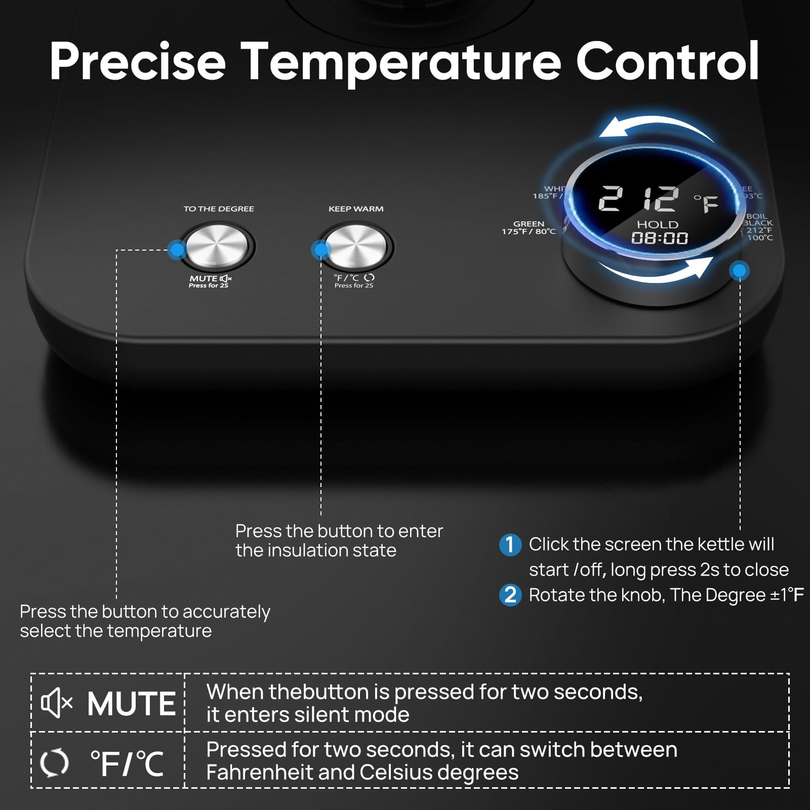 Cozii Gooseneck Electric Kettle, 5 Presets & 1? Temperature Control 1200W Quick Heating Water Boiler For Coffee/Tea, 24H Keep Wa