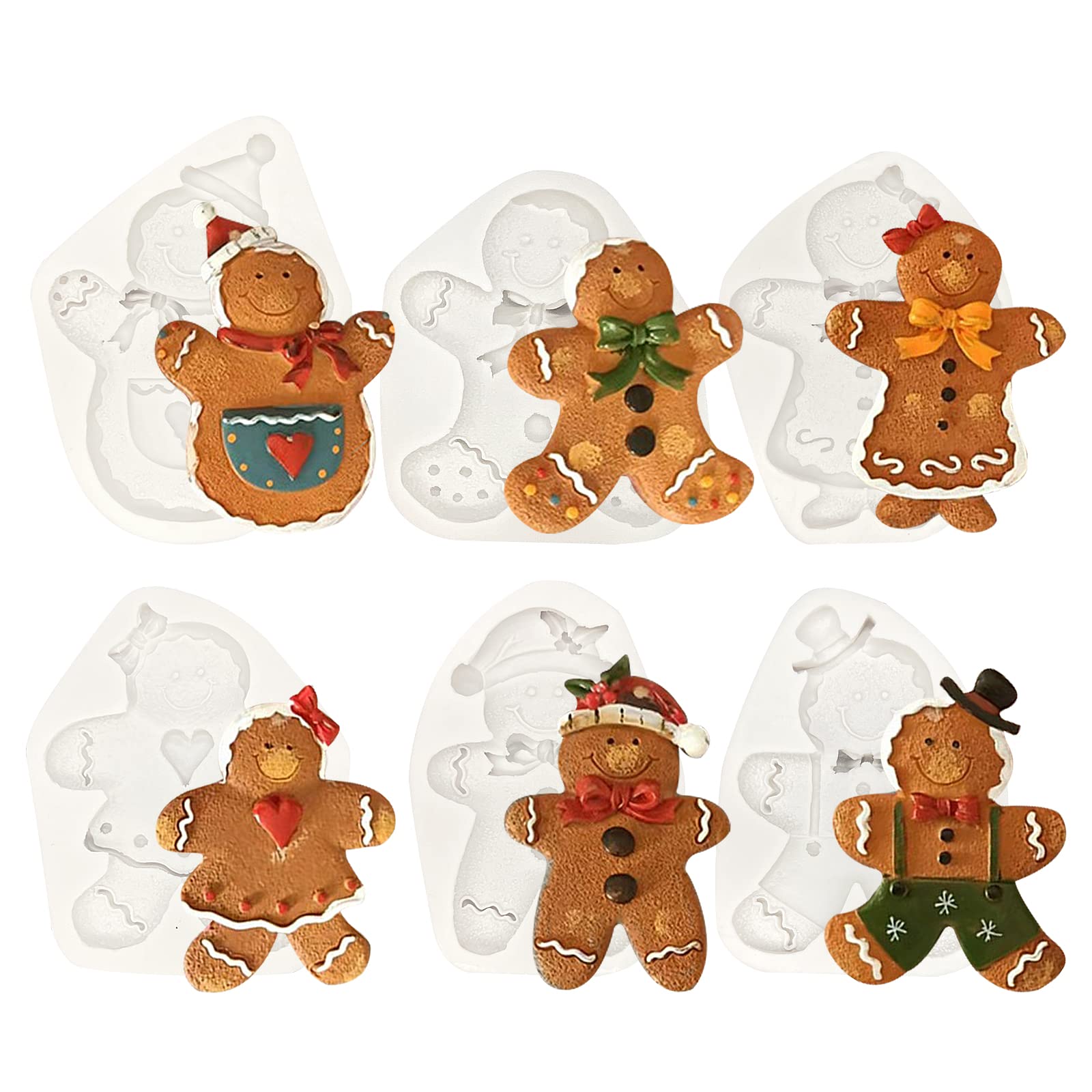 6 Pcs Christmas Fondant Molds, Gingerbread Man Chocolate Candy Silicone Mold, Kitchen Baking Cake Decorating Mold For Cupcake To