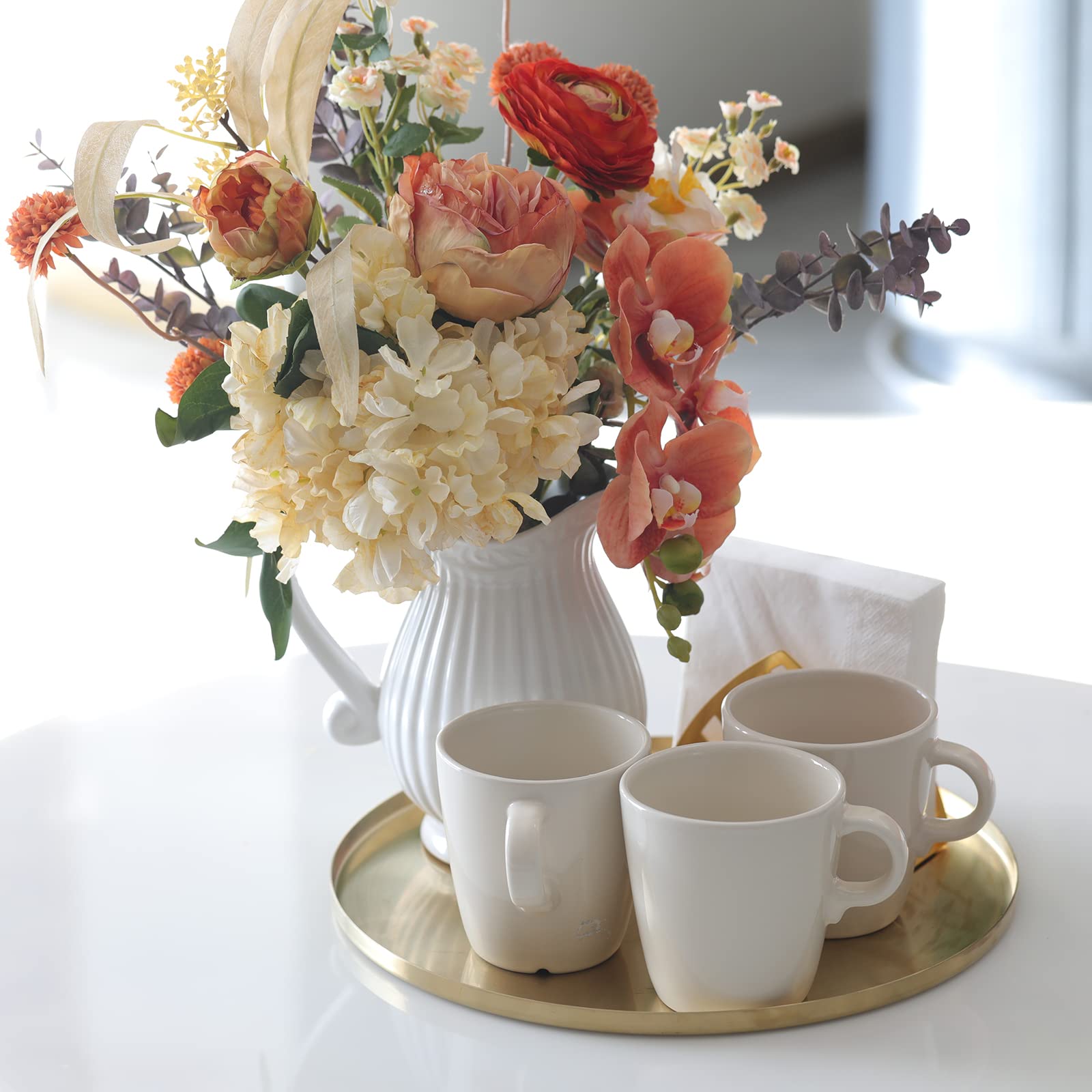 Freelove Brass Gold Serving Tray, Circle Round Decorative Platter, Metal Brushed Decor Plate, 12 Inch Golden Circular Server, De