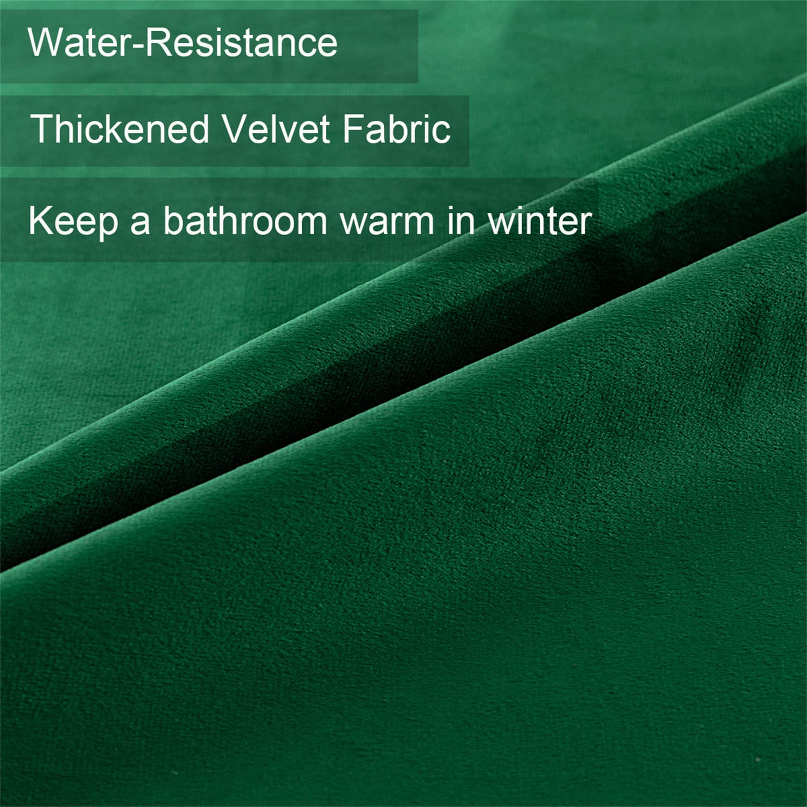 Thicken Velvet Dark Green Shower Curtains For Bathroom, Luxury 260 Gsm Heavy-Duty Fabric Curtain With Hooks, Washable, Waterproo