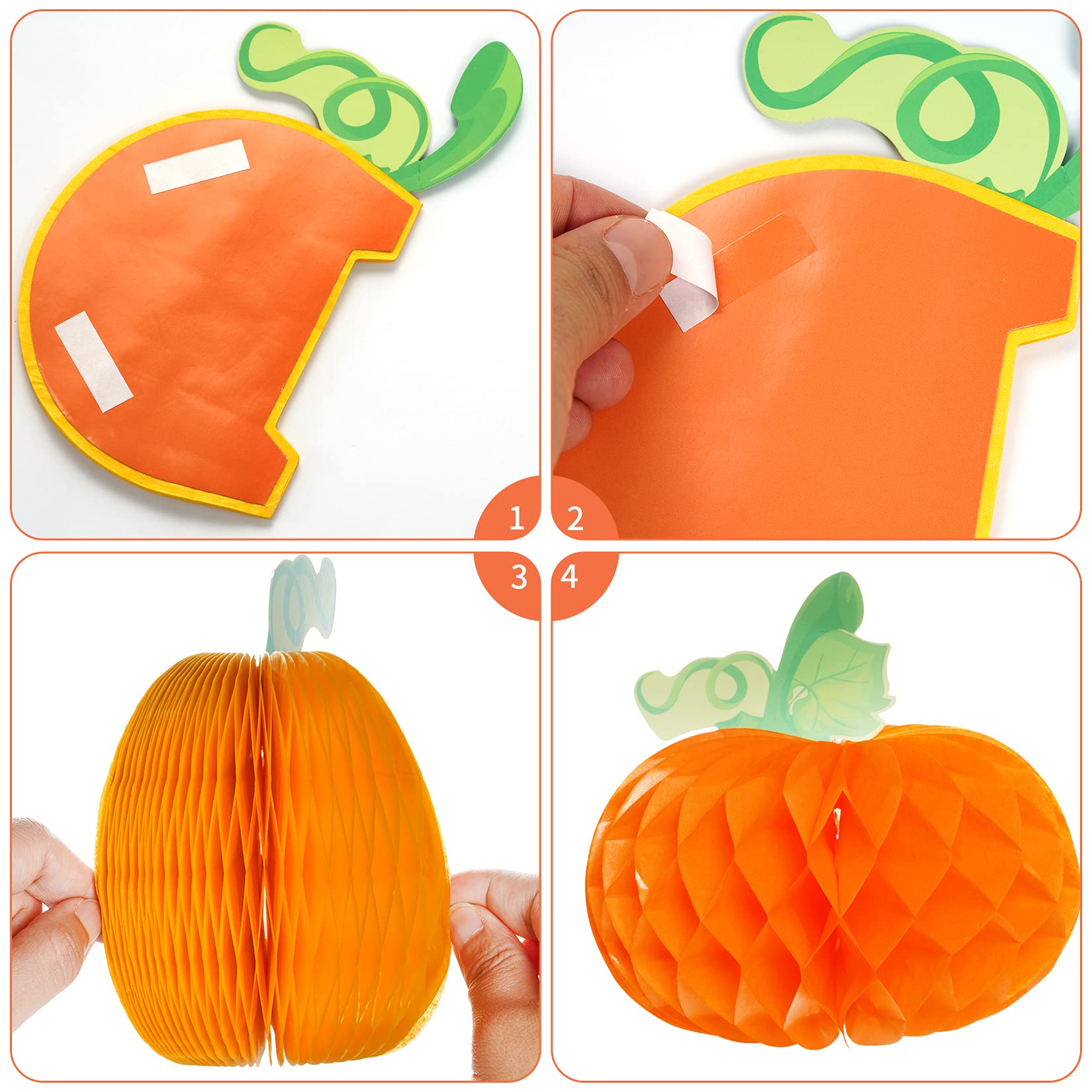 Sucrain 12 Pieces Tissue Paper Pumpkin 3D Honeycomb Pumpkins For Halloween Thanksgiving Party Favor Fall Festival Supplies (Oran