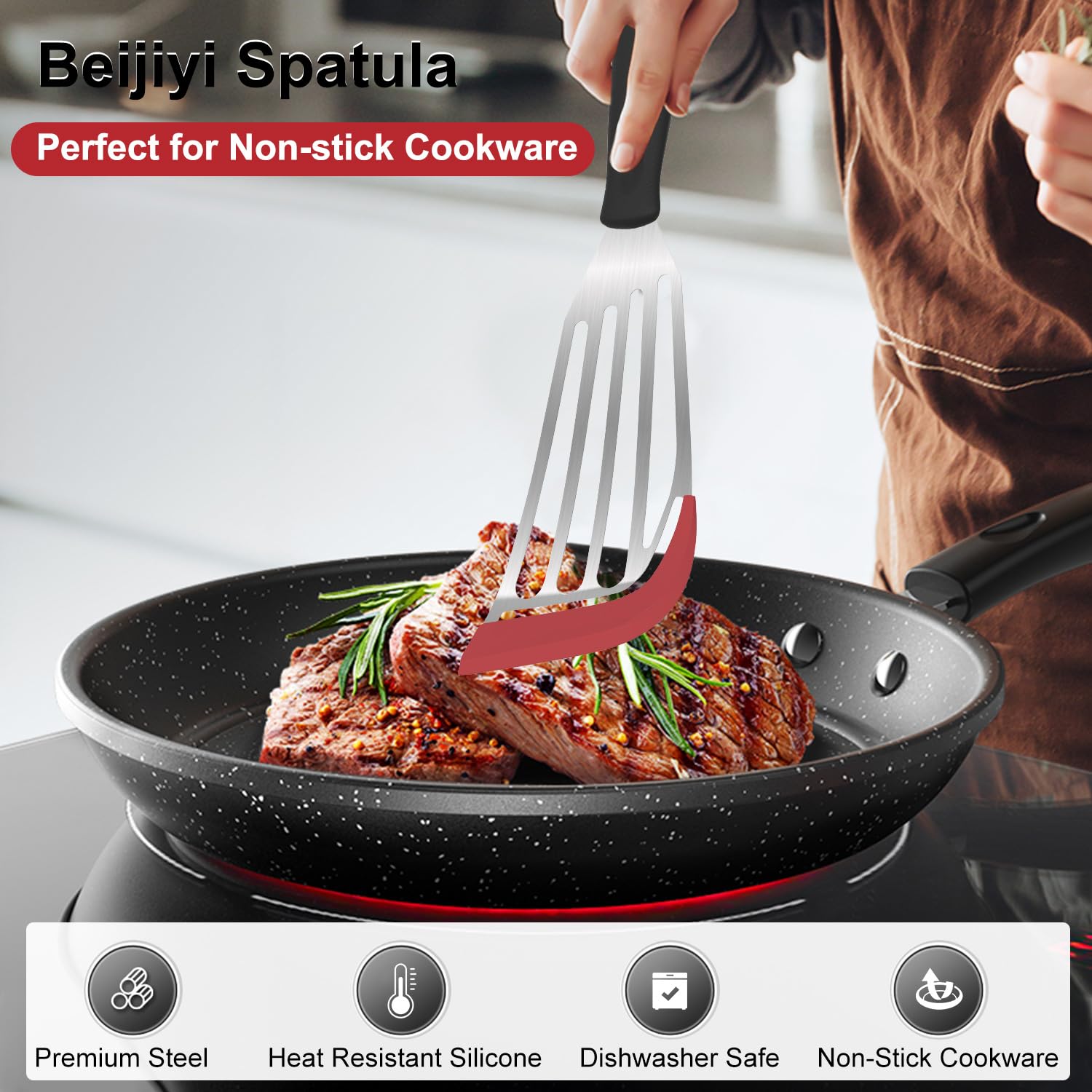 Beijiyi Fish Spatula Turner Set Of 2, Heat Resistant Silicone Edge Slotted Fish Spatulas For Nonstick Cookware, Flexible And Thi