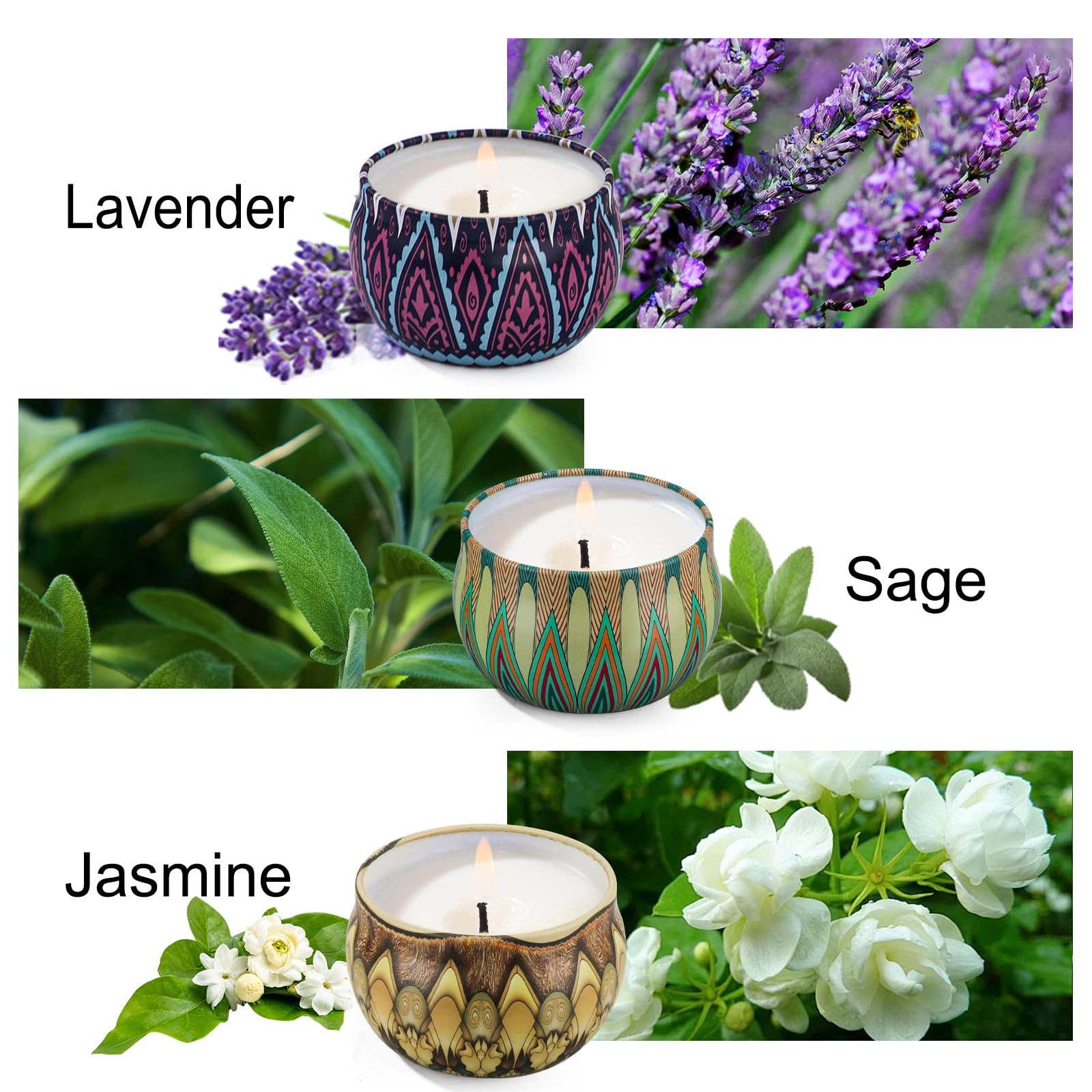 3 Pack Candles for Home Scented Candles Gifts Set for Women 7.5 oz Aromatherapy Candles for Stress Relief, Floral Natural Soy Ca