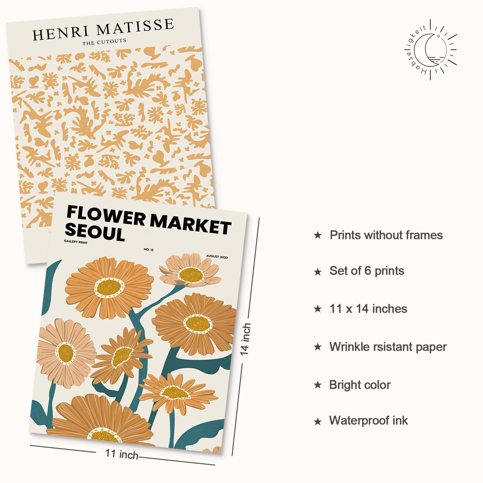 Habseligkeit Van Gogh Wall Art Prints, Flower Market Wall Art Prints, Matisse Posters For Room Aesthetic Unframed, 11X14In, Set